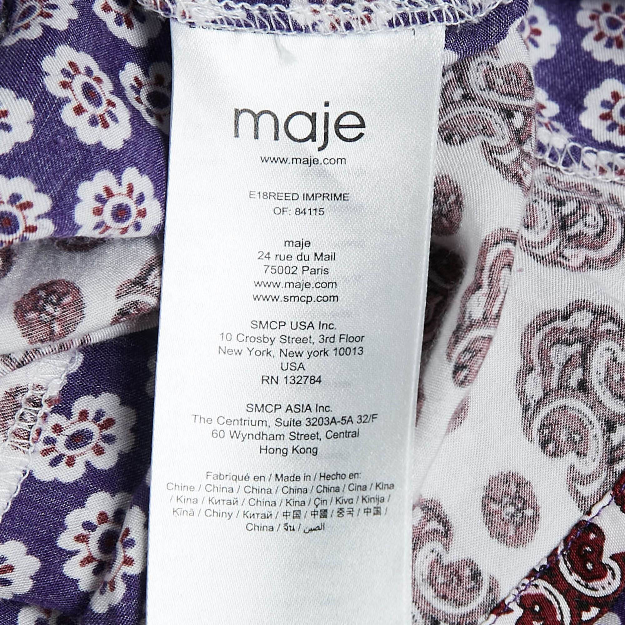 Maje Purple/Multicolor Printed Crepe Button Front Mini Dress M