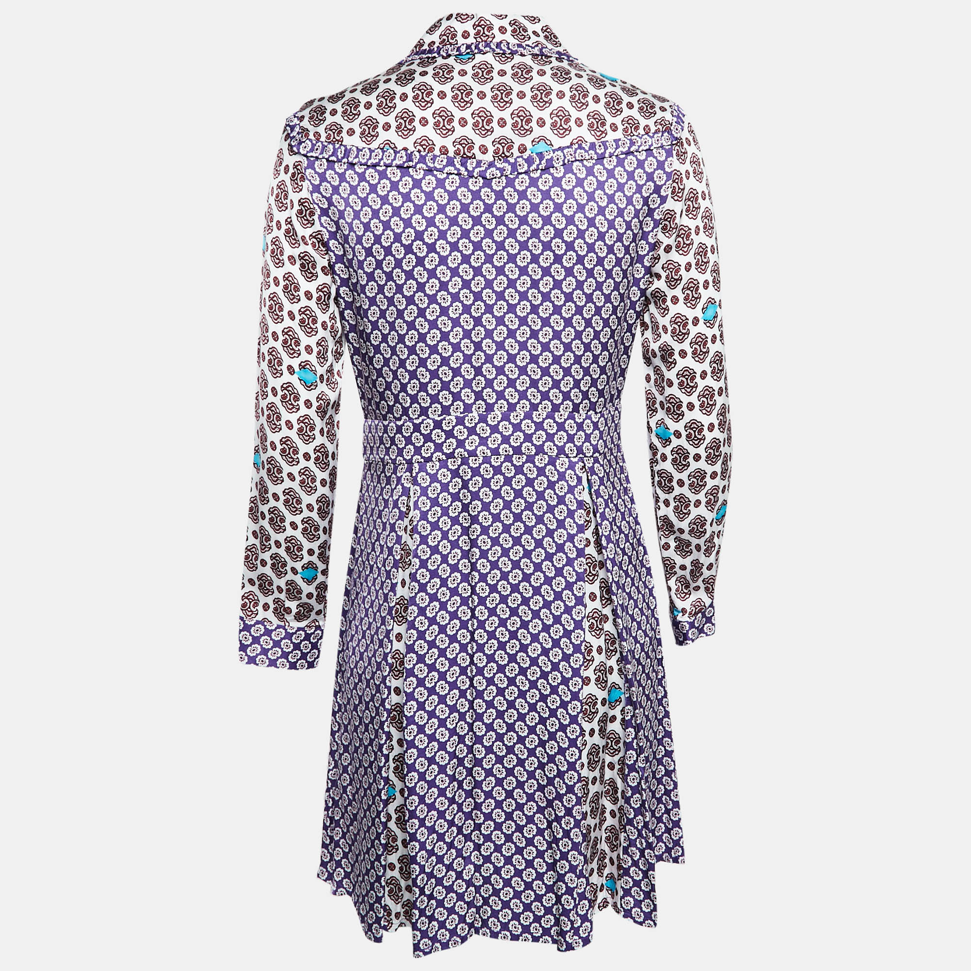 Maje Purple/Multicolor Printed Crepe Button Front Mini Dress M