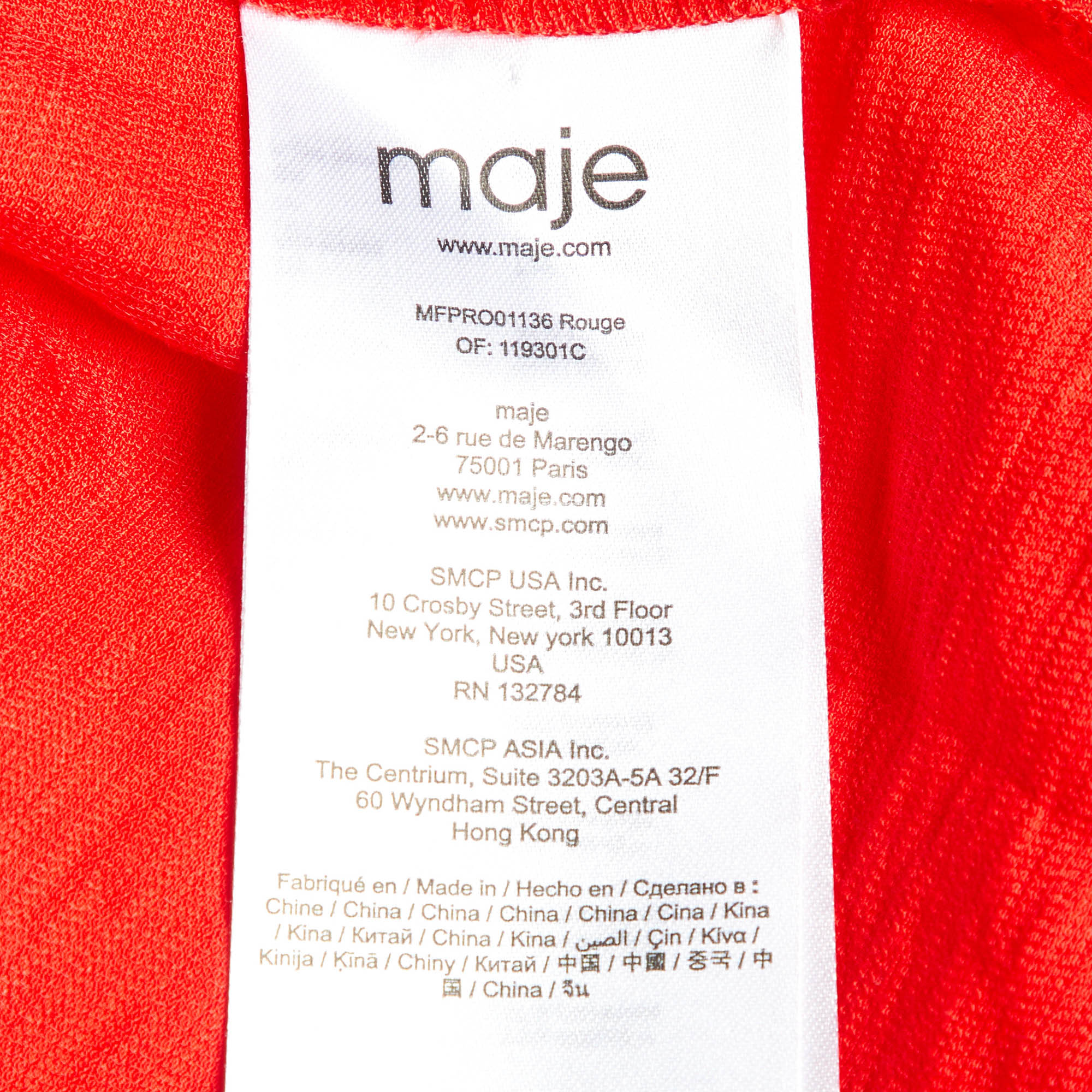 Maje Red Crepe Smocked Waist Ritha Mini Dress M