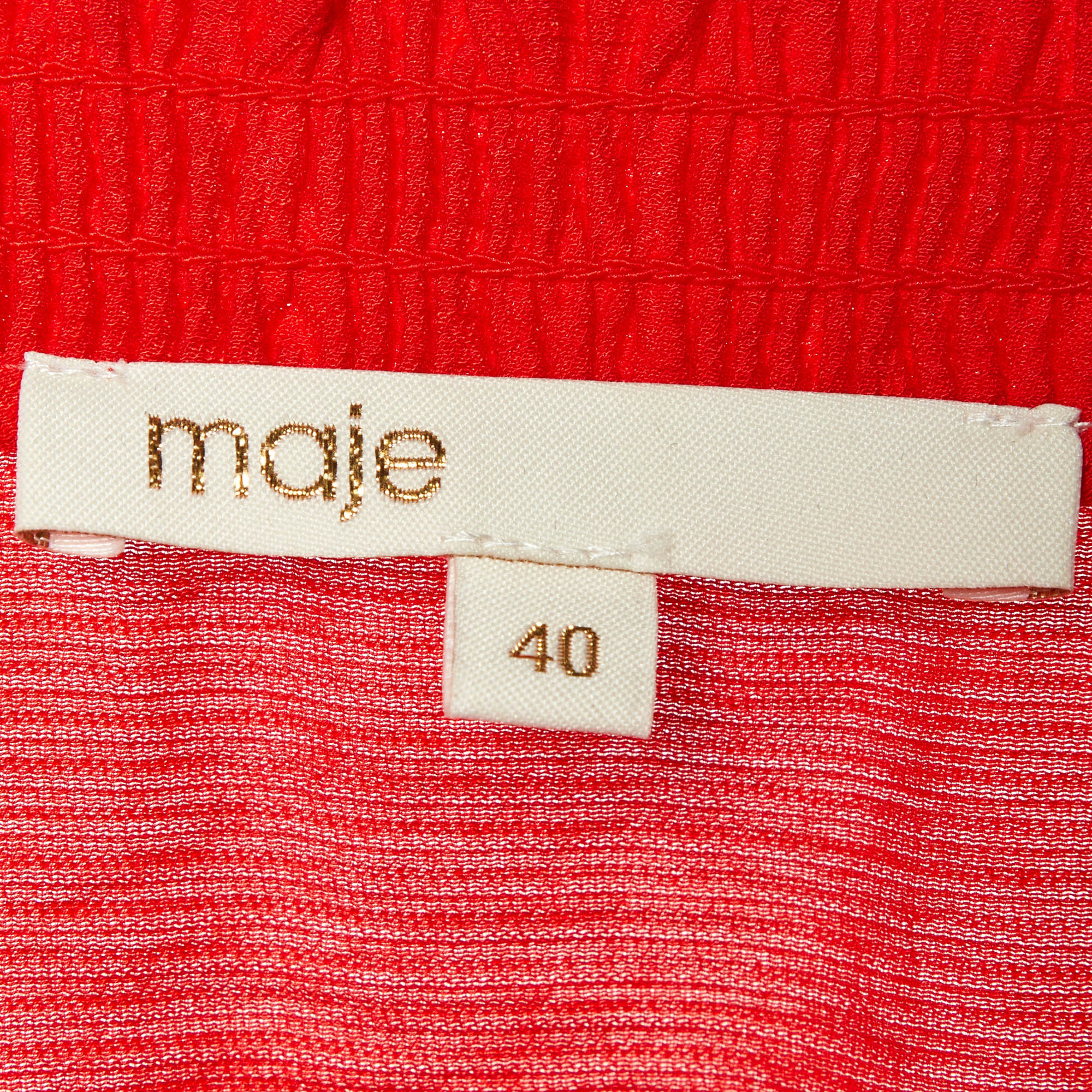 Maje Red Crepe Smocked Waist Ritha Mini Dress M