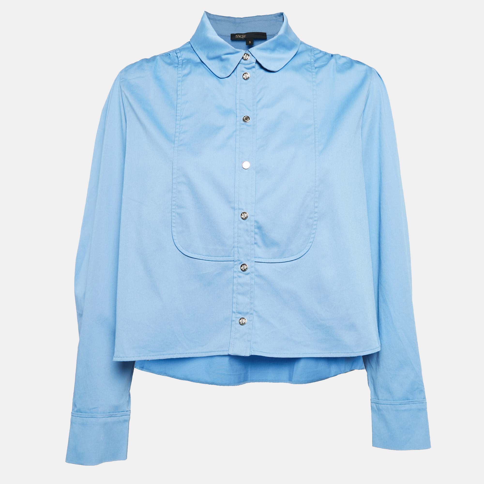 Maje Blue Cotton Pleated Crop Shirt L