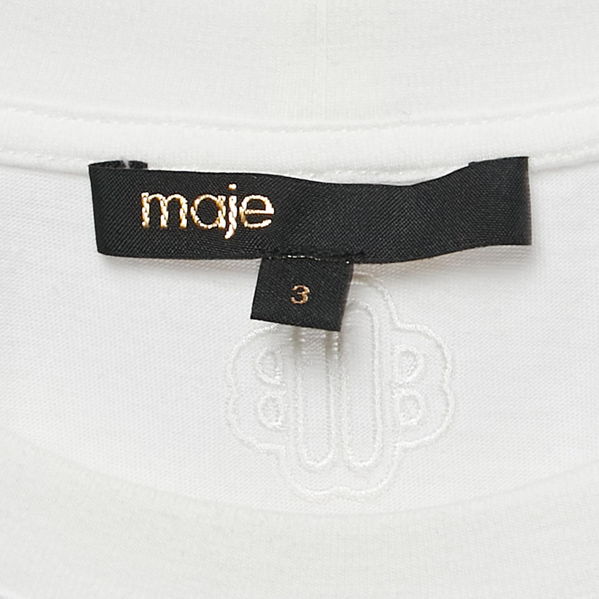 Maje White Studded Cotton Round Neck T-Shirt L