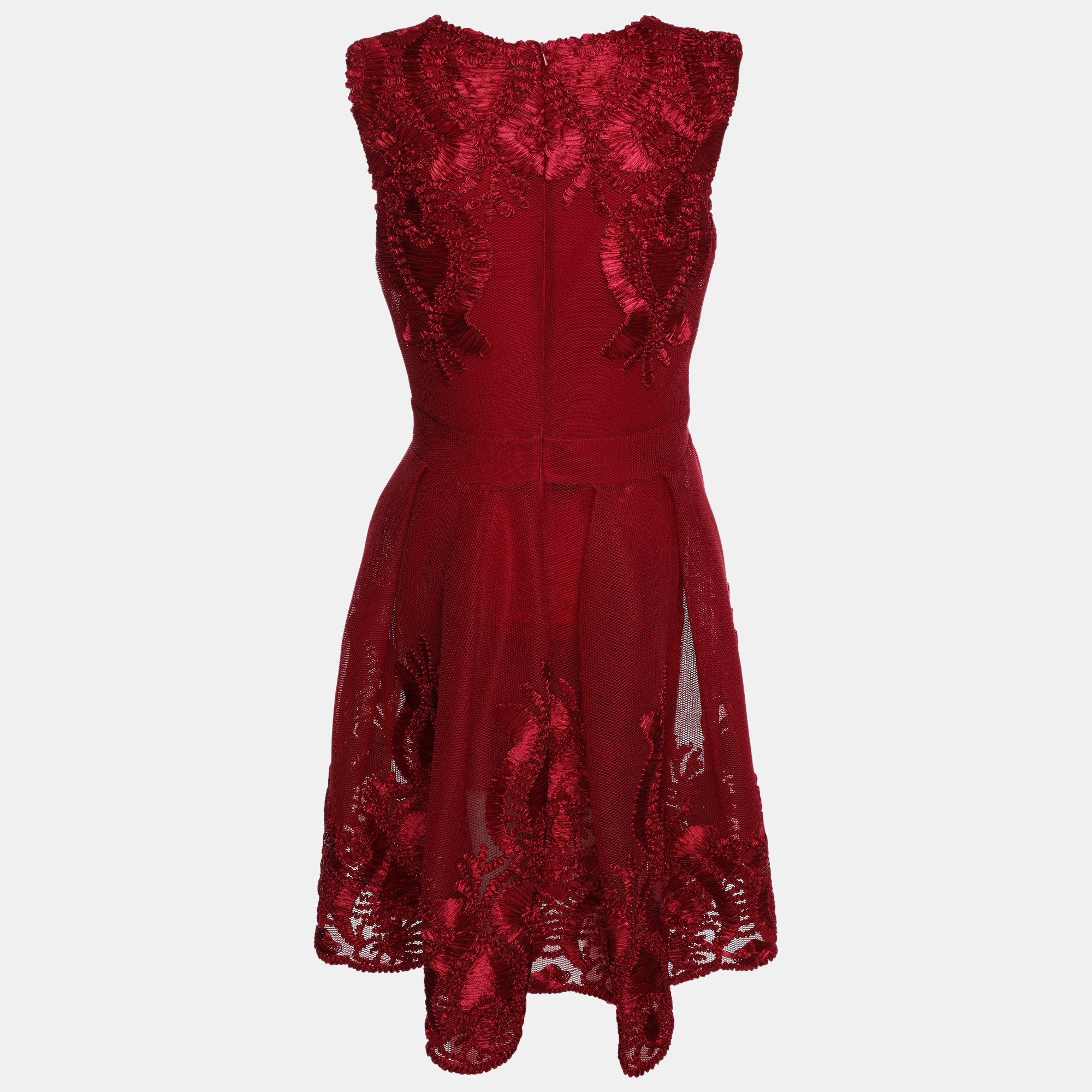 Maje Red Mesh Embroidered Mini Dress L