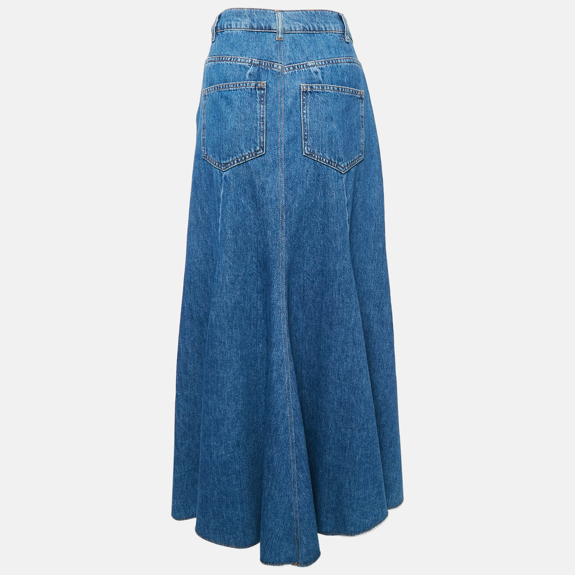 Maje Blue Denim Flared Asymmetric Midi Skirt XL