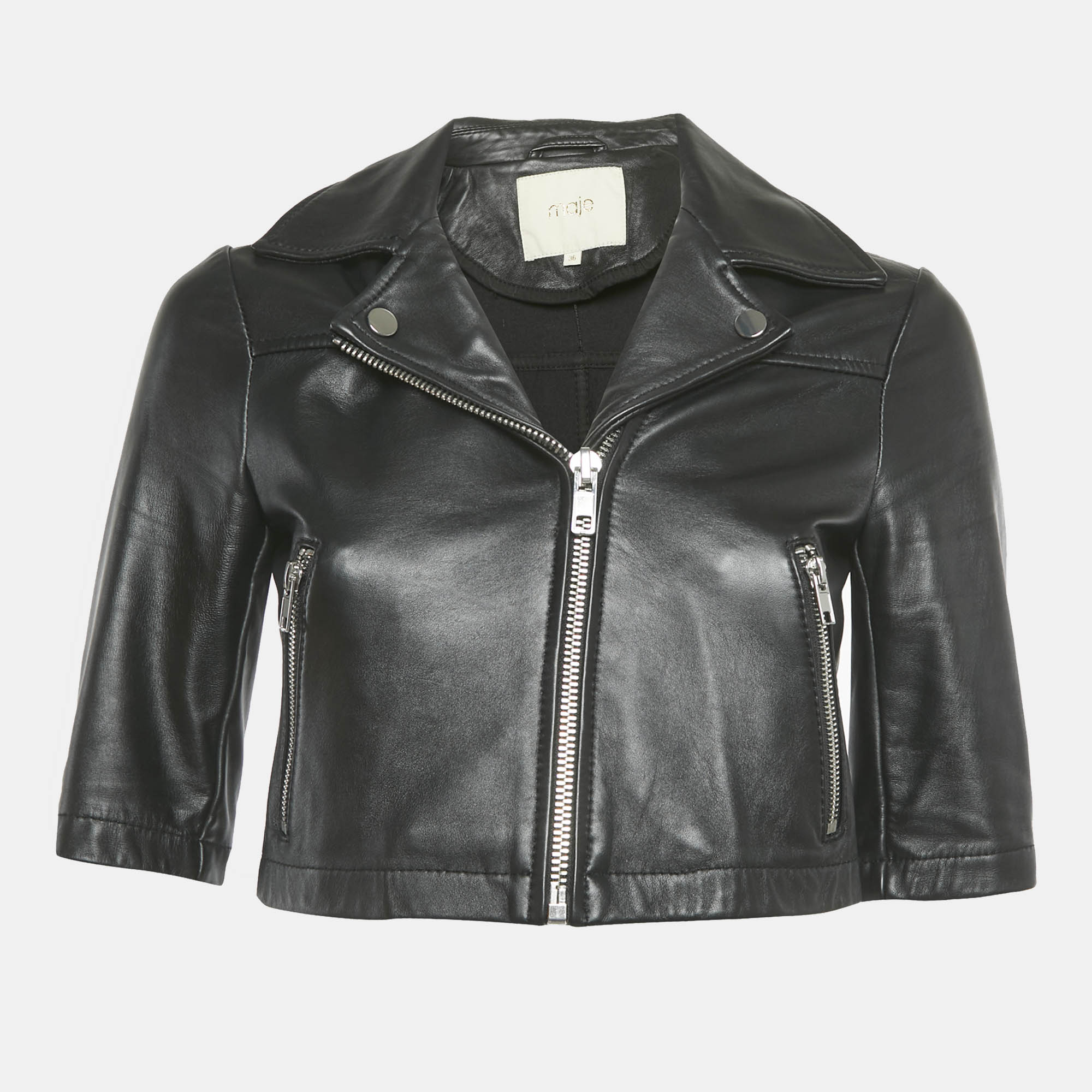 Maje Black Leather Zip-Up Crop Jacket S
Maje Black Leather Zip-Up Crop Jacket S