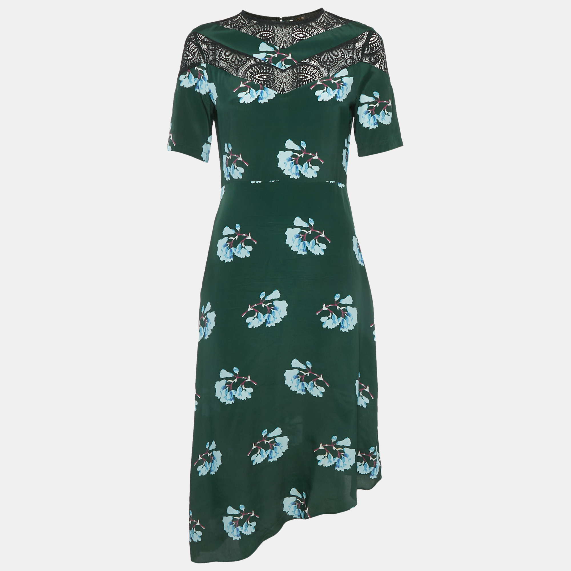 Maje Green Floral Print Lace Trim Crepe Asymmetric Midi Dress S
Maje Green Floral Print Lace Trim Crepe Asymmetric Midi Dress S