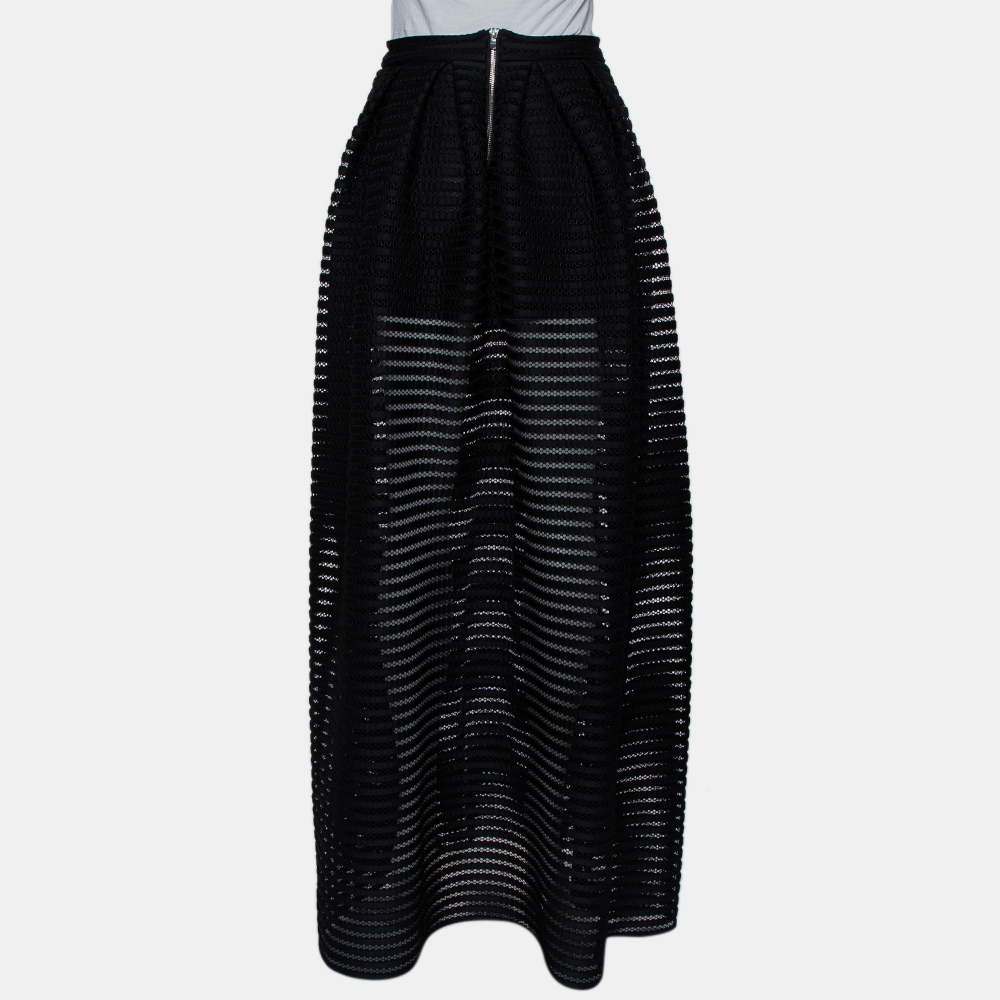 Maje Black Perforated Mesh Pleated Maxi Skirt M