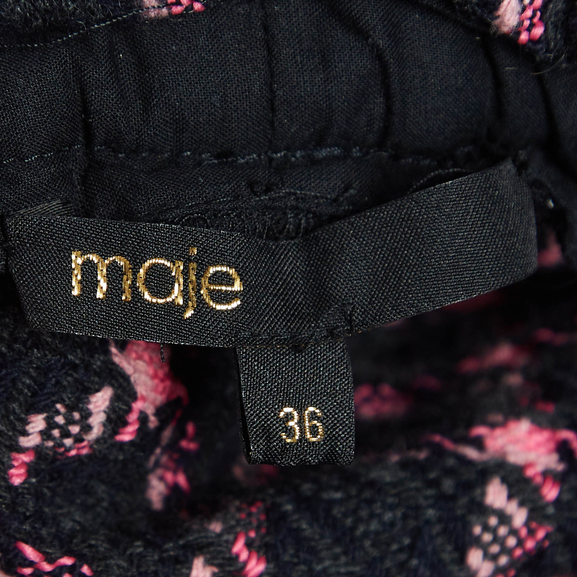 Maje Black/Pink Checked Tweed Plunge V-Neck Mini Dress S