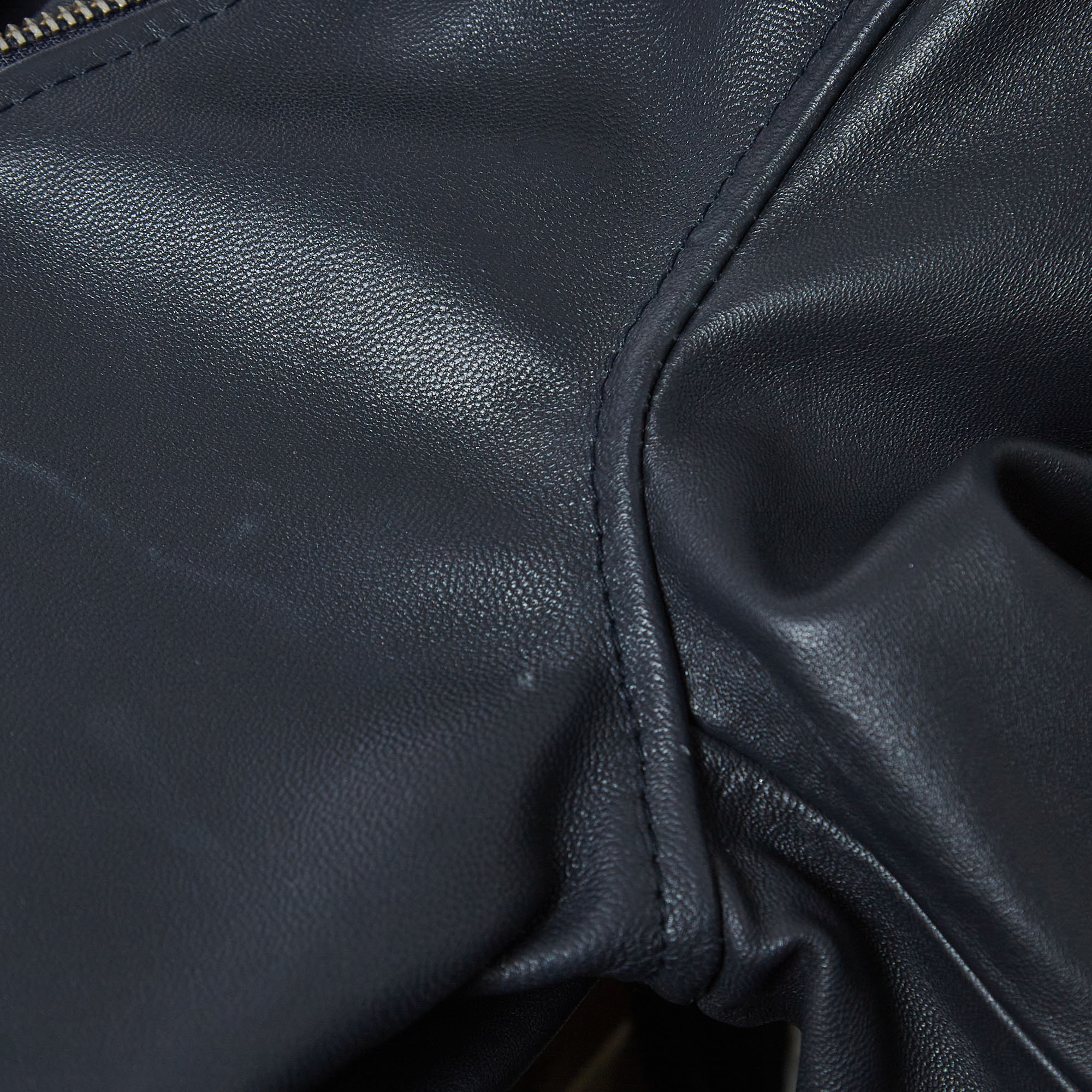 Maje Midnight Blue Lamb Leather Fringed Biker Jacket L