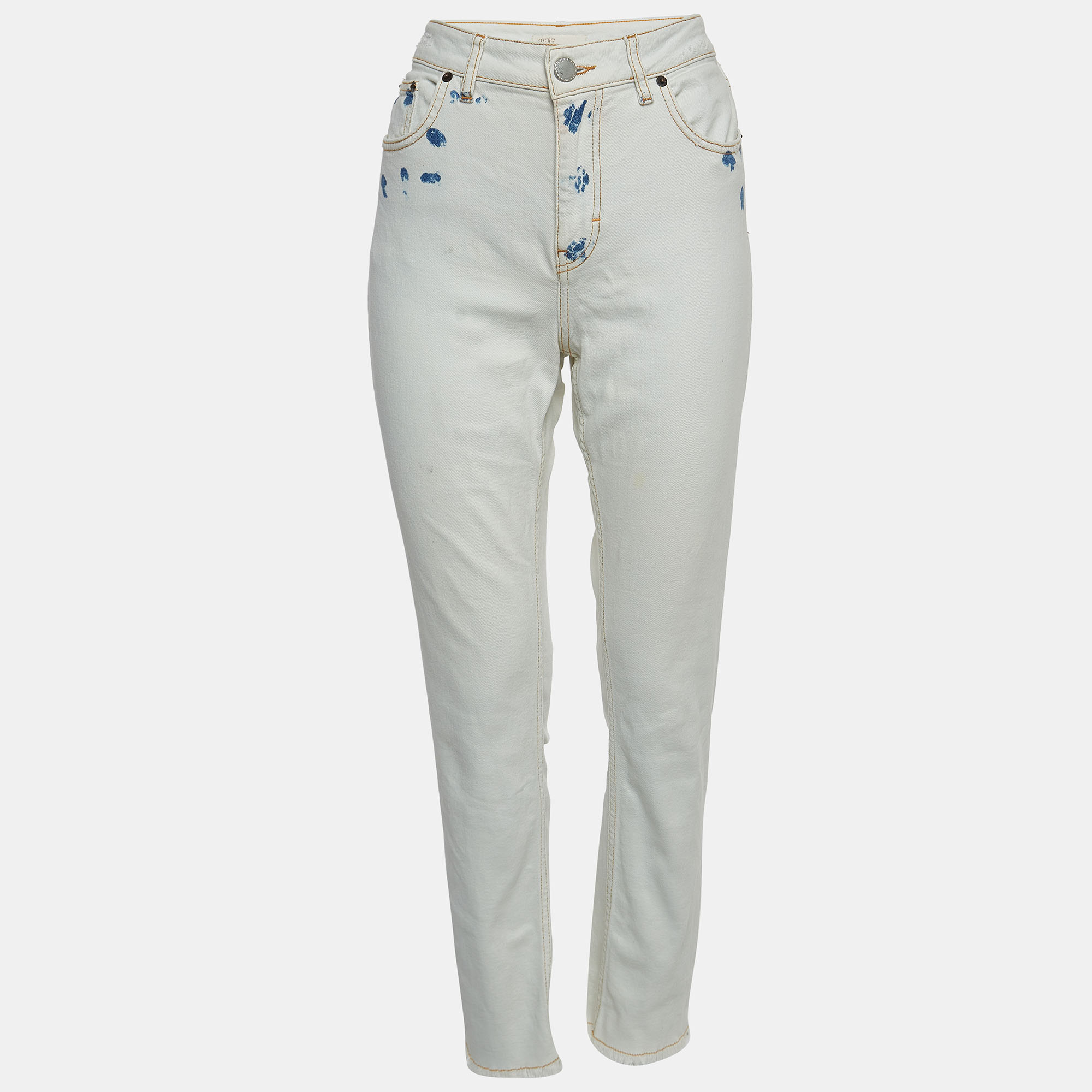 Maje white denim raw edge detail jeans s waist 30''