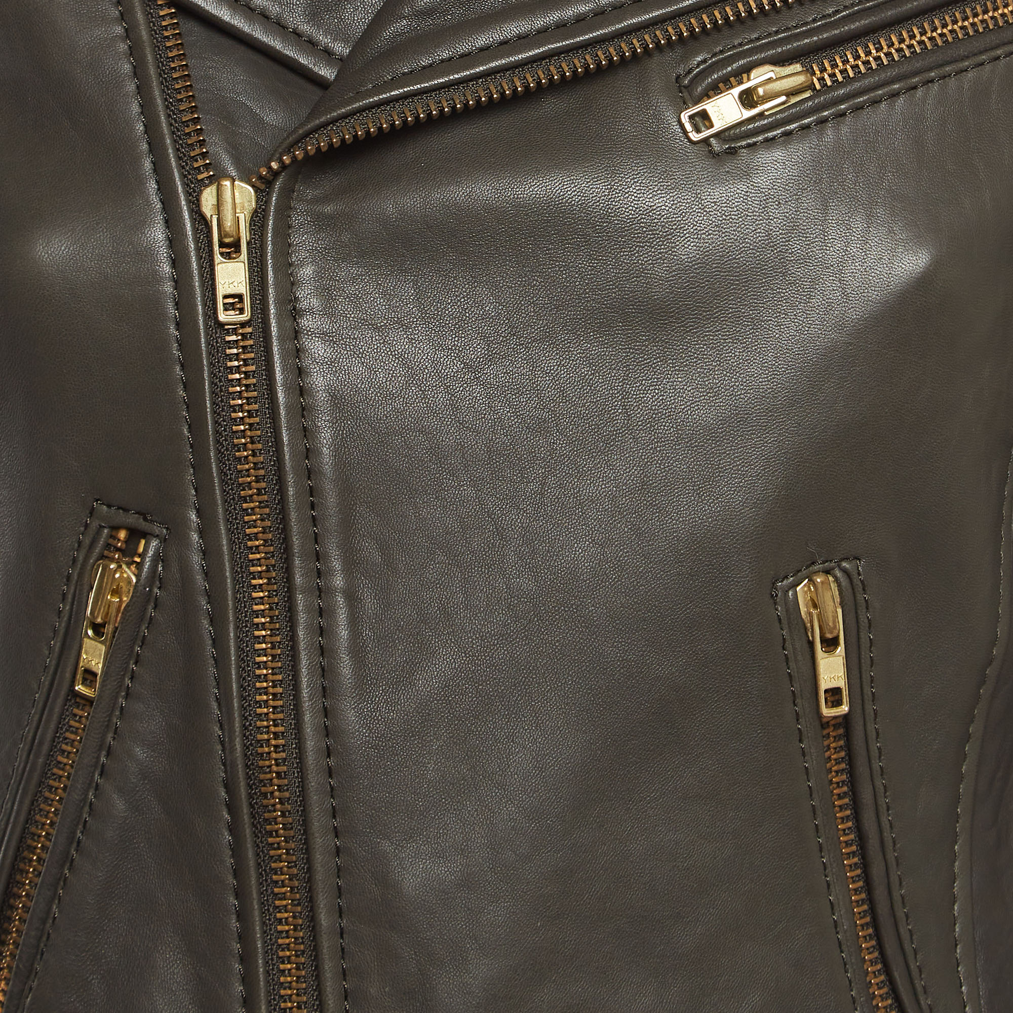 Maje Brown Leather Zipper Biker Jacket S