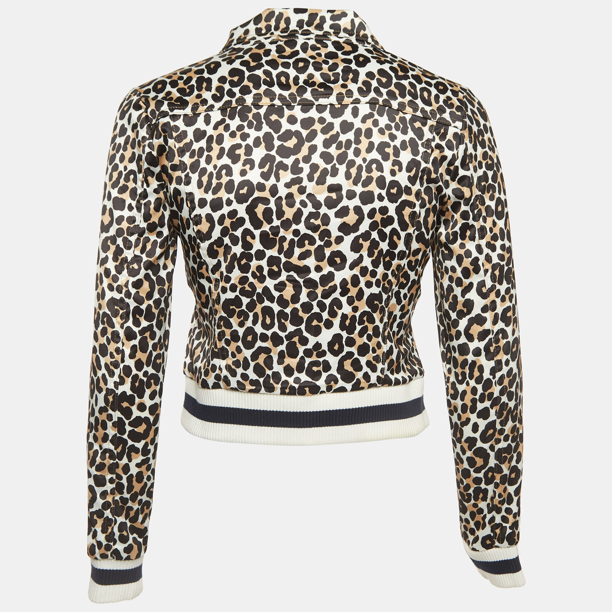 Maje White Animal Print Embroidered Satin Biker Jacket XS