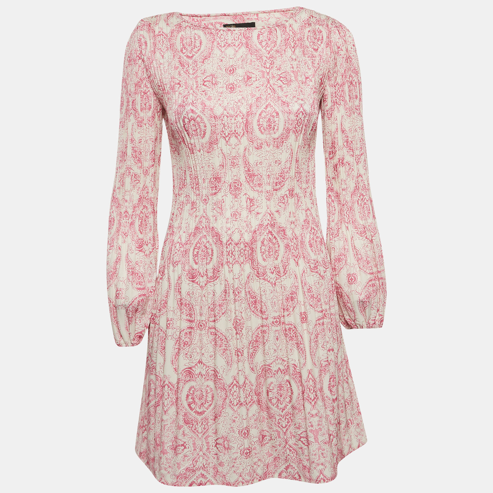 Maje white/pink printed pleated mini dress xs