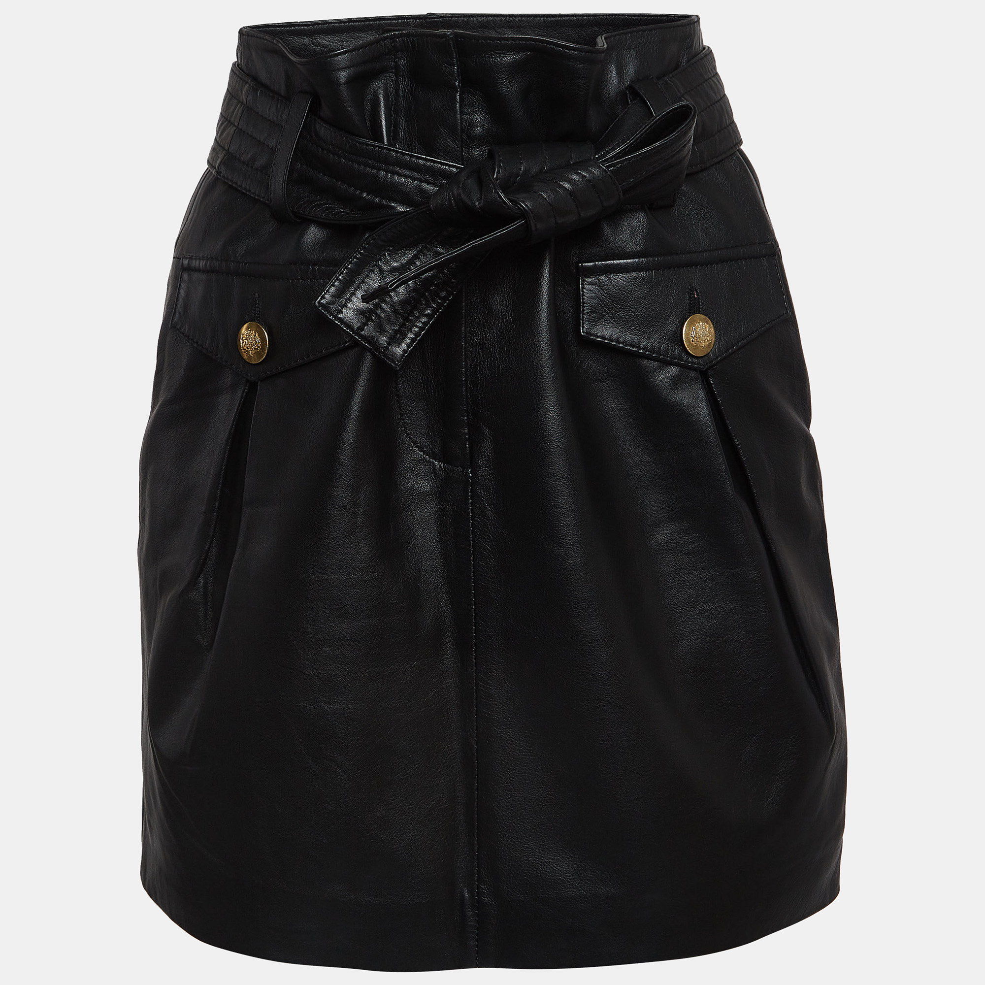 Maje black leather belted mini skirt s