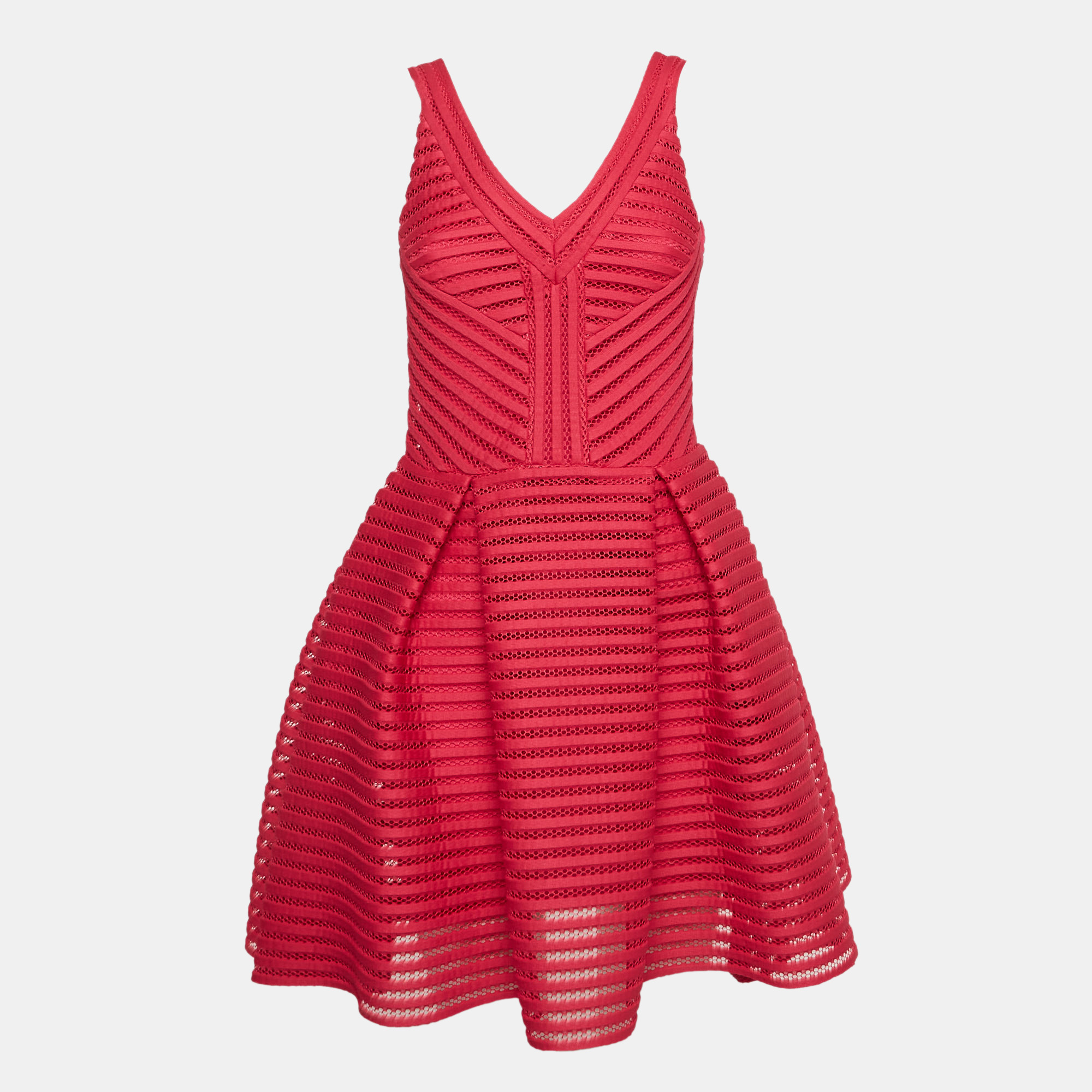 Maje pink knit & mesh sleeveless mini dress l
