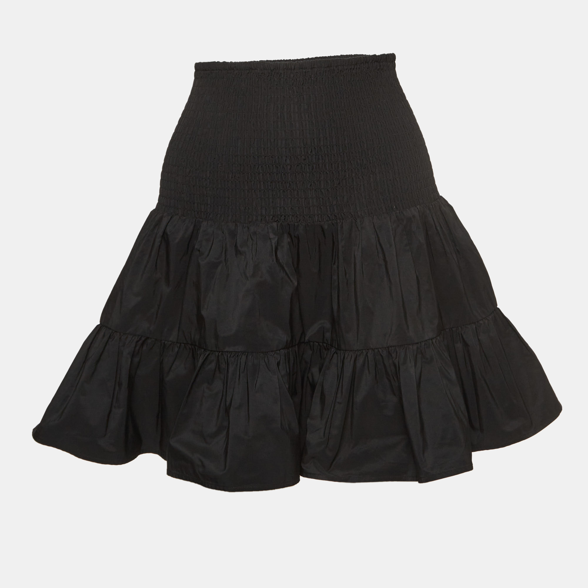 Maje black synthetic smocked detail tiered mini skirt s