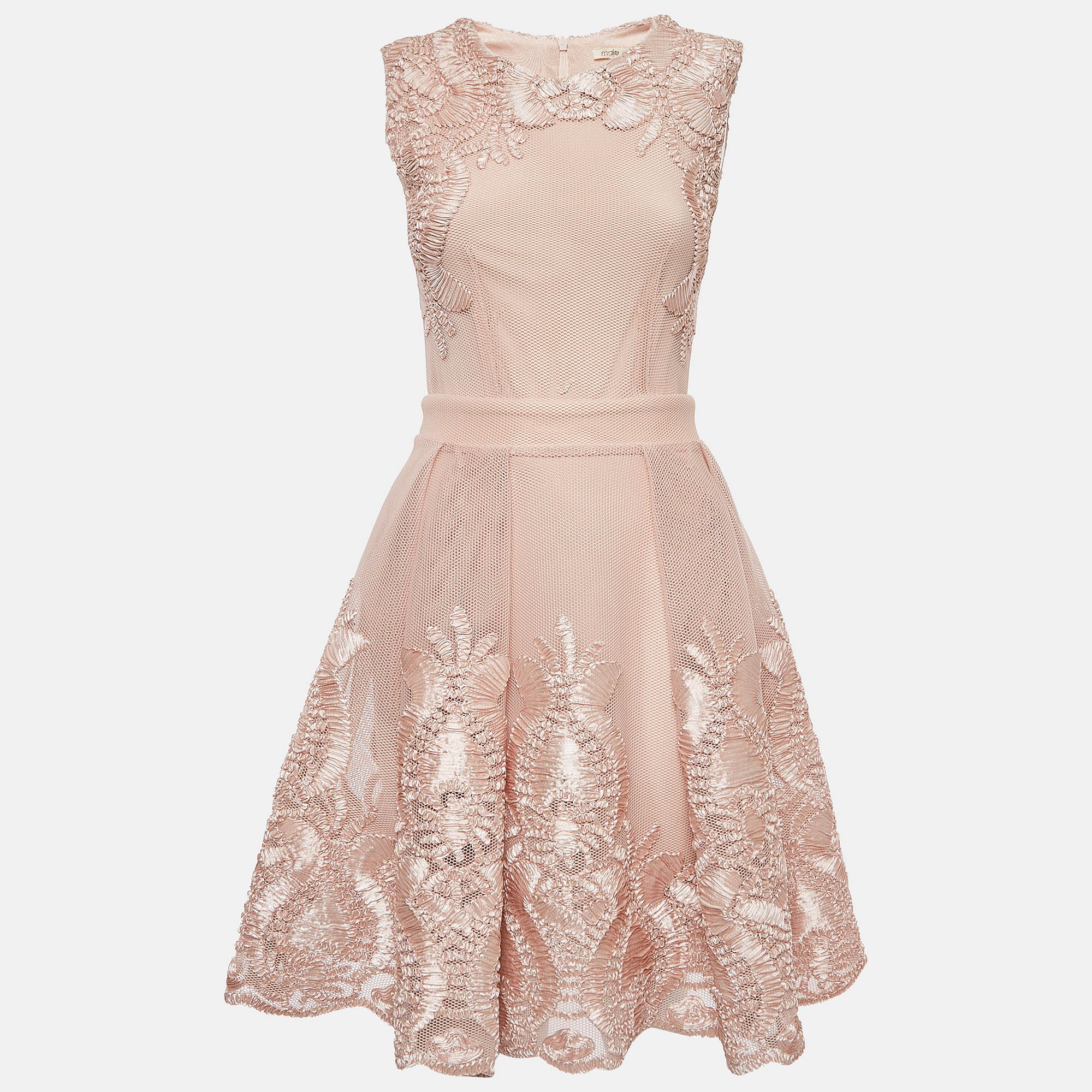 Maje pink nude floral embroidered mesh short dress s