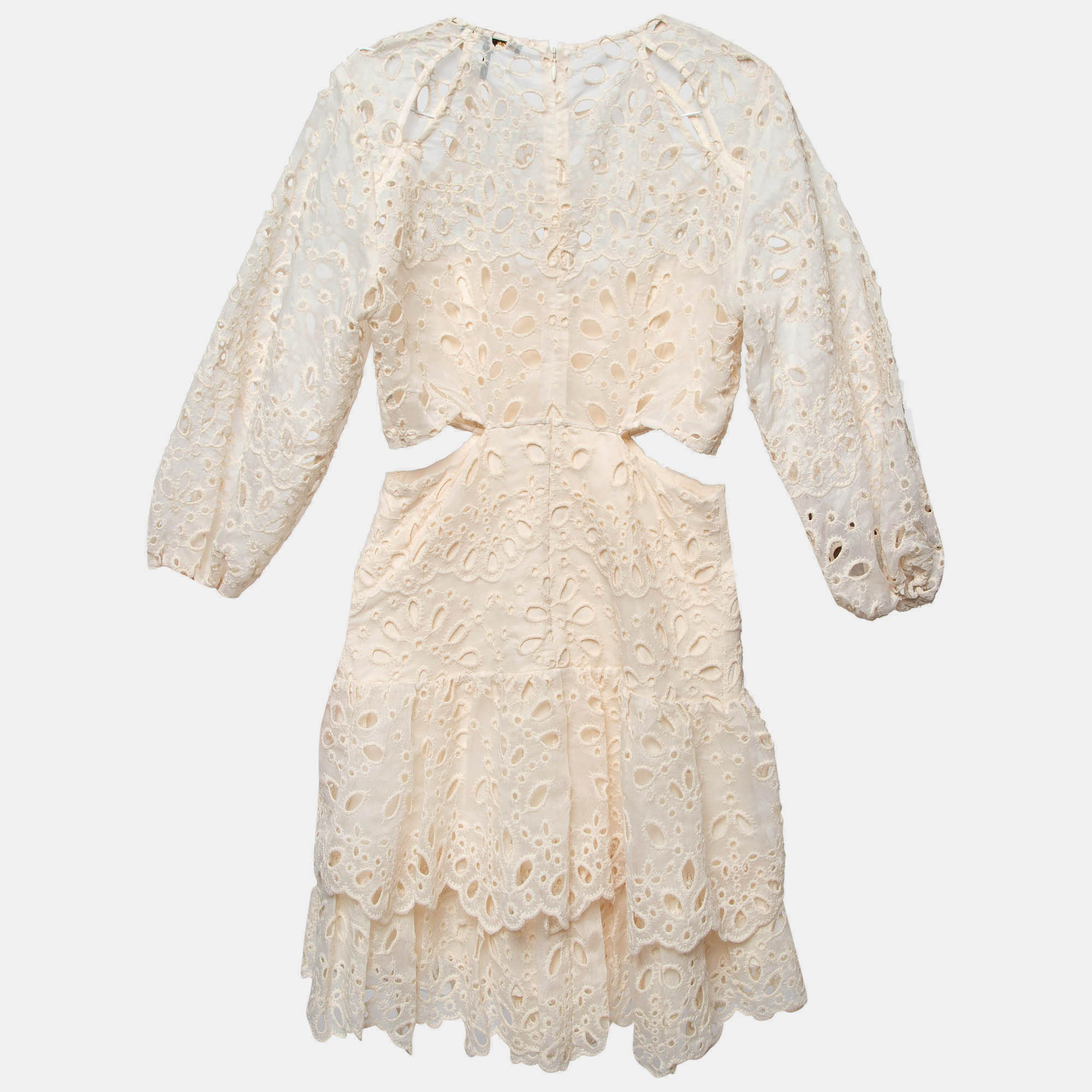 Maje Beige Eyelet Embroidered Cut-Out Mini Dress S