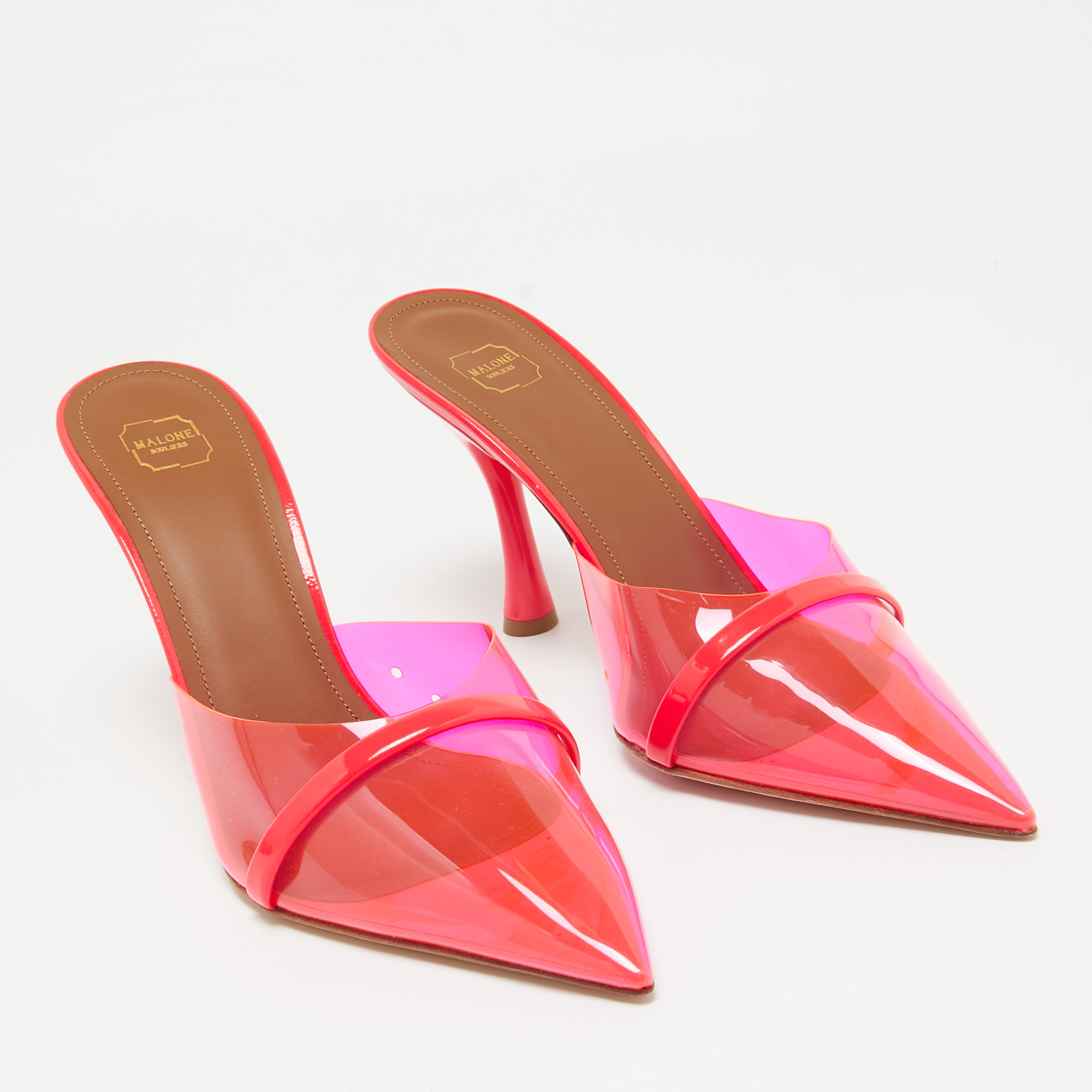 Malone Souliers Hot Pink Patent Leather And PVC  Joella Mules Size 38