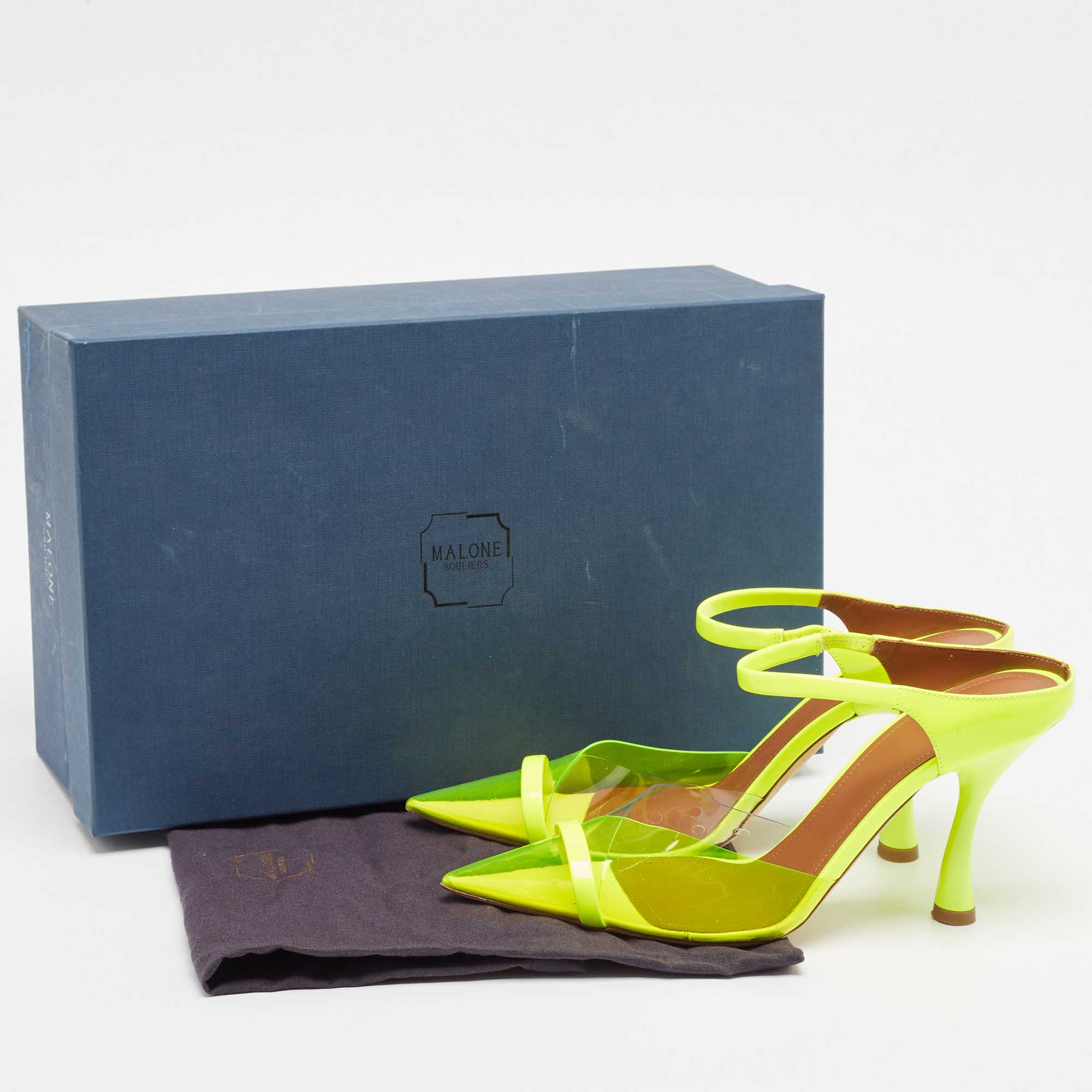 Malone Souliers Neon Yellow Patent Leather And PVC Iona Mules Size 37