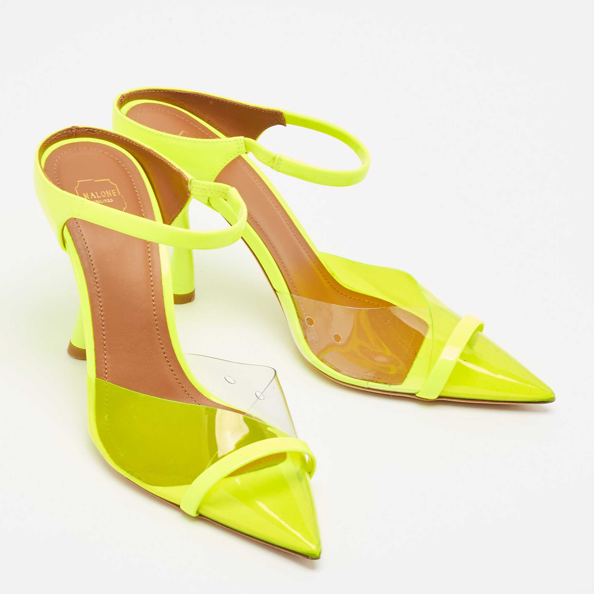 Malone Souliers Neon Yellow Patent Leather And PVC Iona Mules Size 37