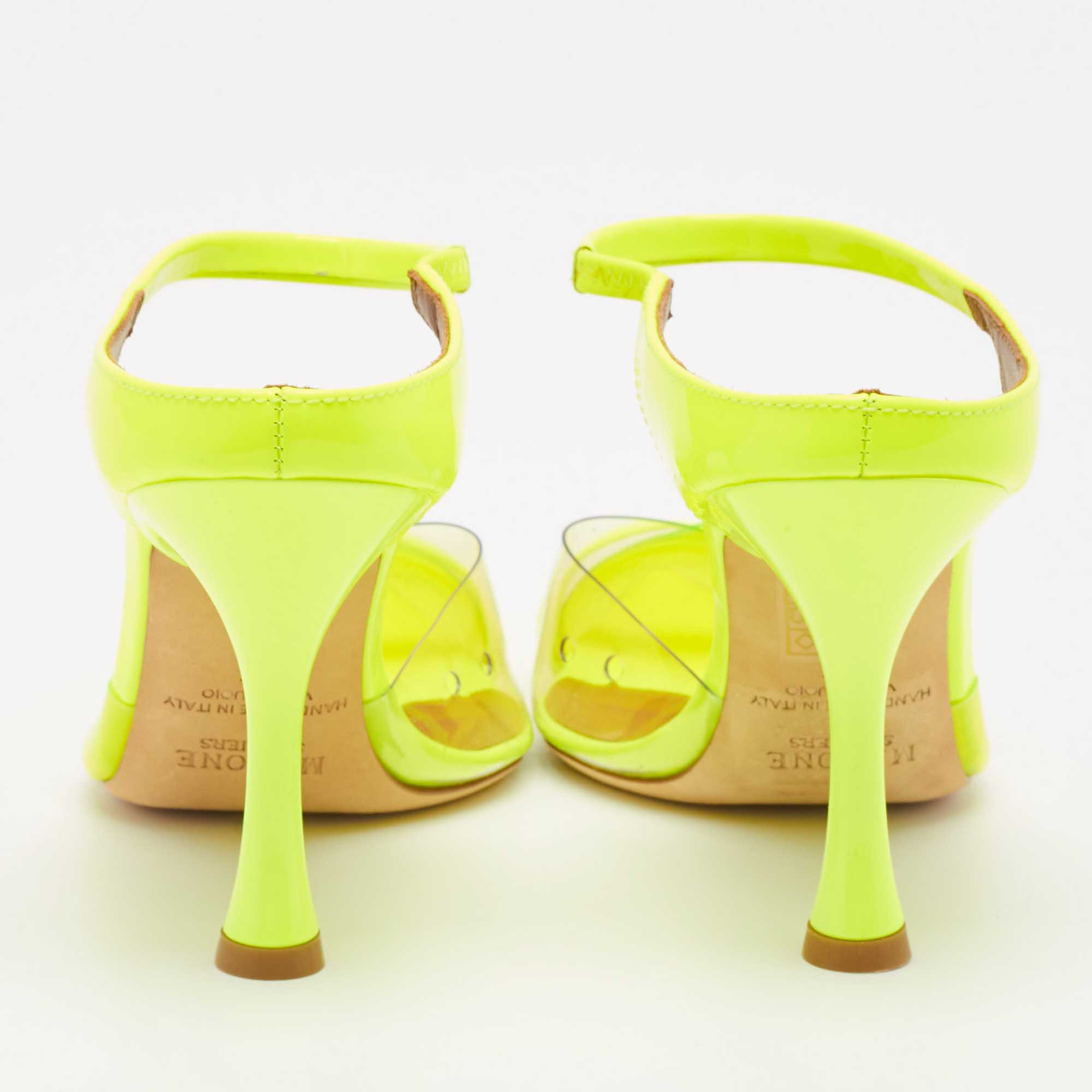 Malone Souliers Neon Yellow Patent Leather And PVC Iona Mules Size 37