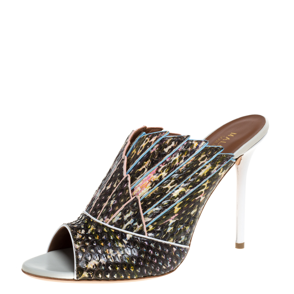 Image of Malone Souliers Multicolor Python Leather Donna Open Toe Sandals Size