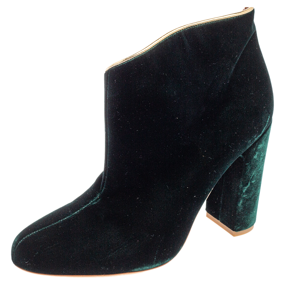Malone Souliers Green Velvet Eula Ankle Boots Size 36.5