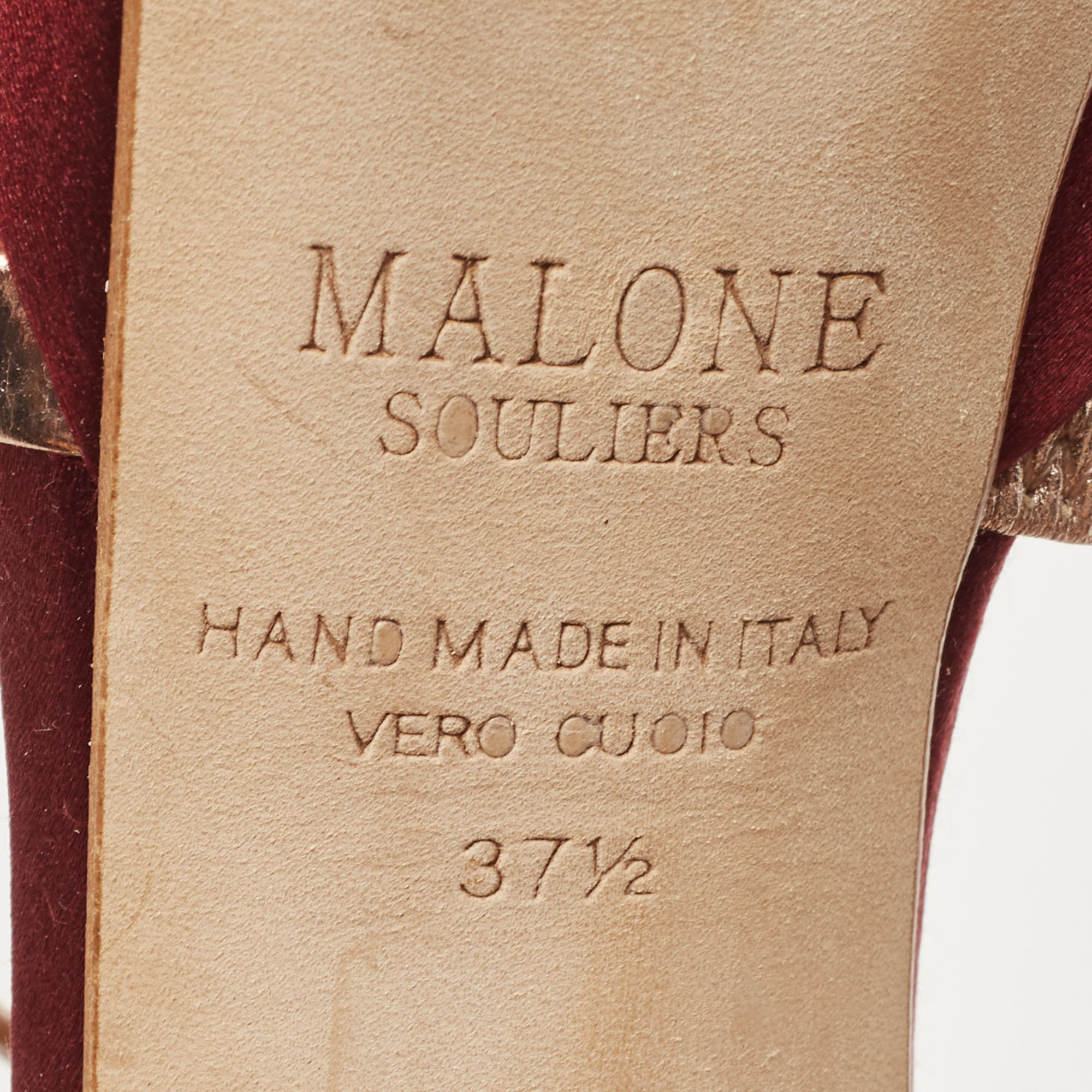 Malone Souliers Burgundy Satin Embellished Platform Sandals Size 37.5