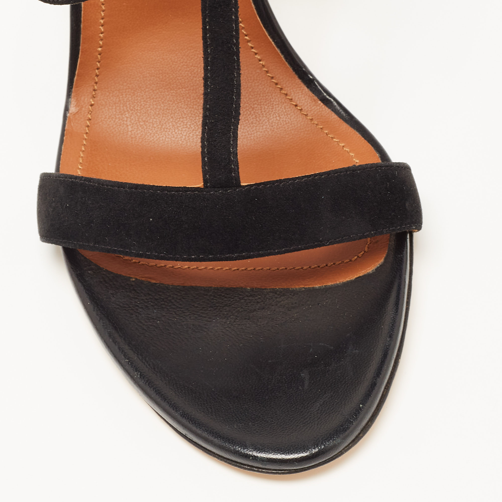 Malone Souliers Black Suede Floral Embellished Ankle Strap Sandals Size 41