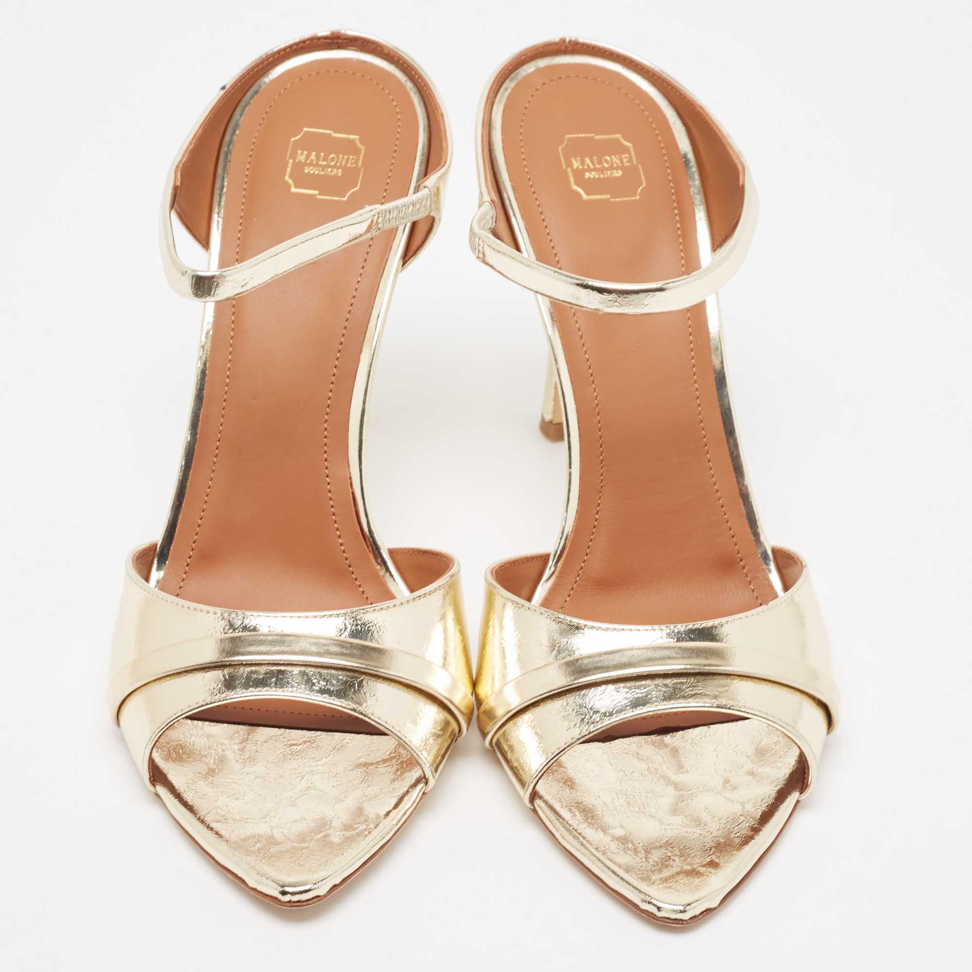 Malone Souliers Gold Leather Una Slide Sandals Size 41