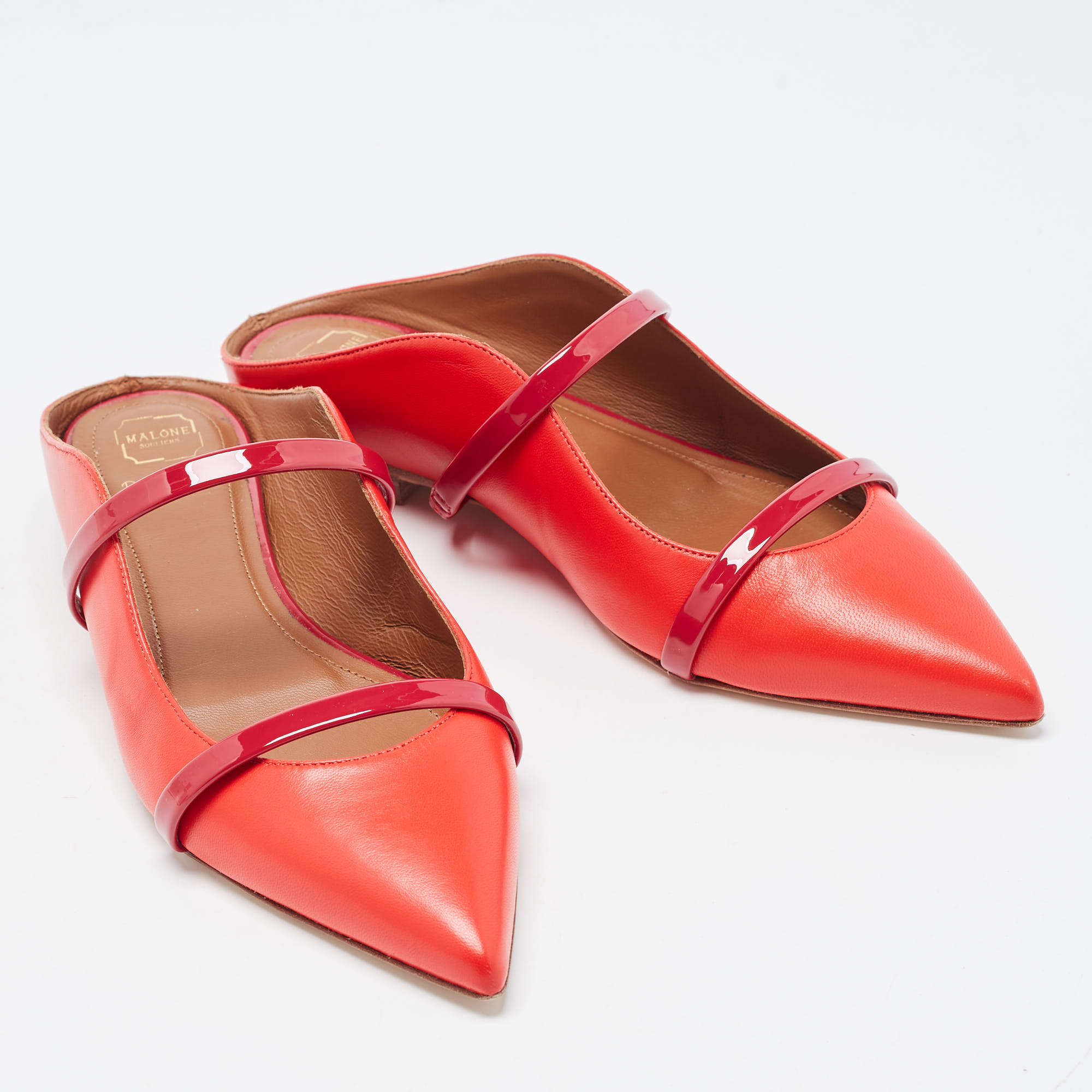 Malone Souliers Red Leather Maureen Flat Mules Size 36