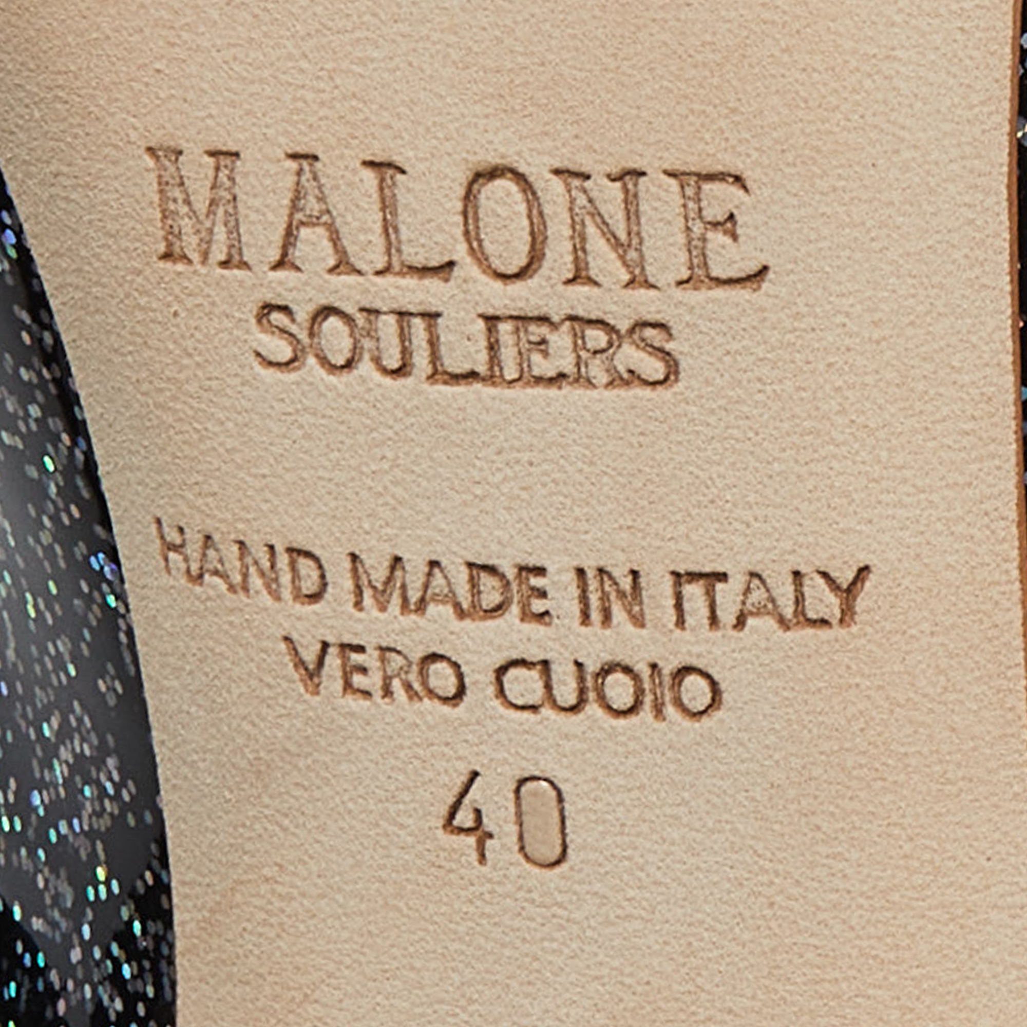 Malone Souliers Black Glitter Patent Leather Maureen Mules Size 40