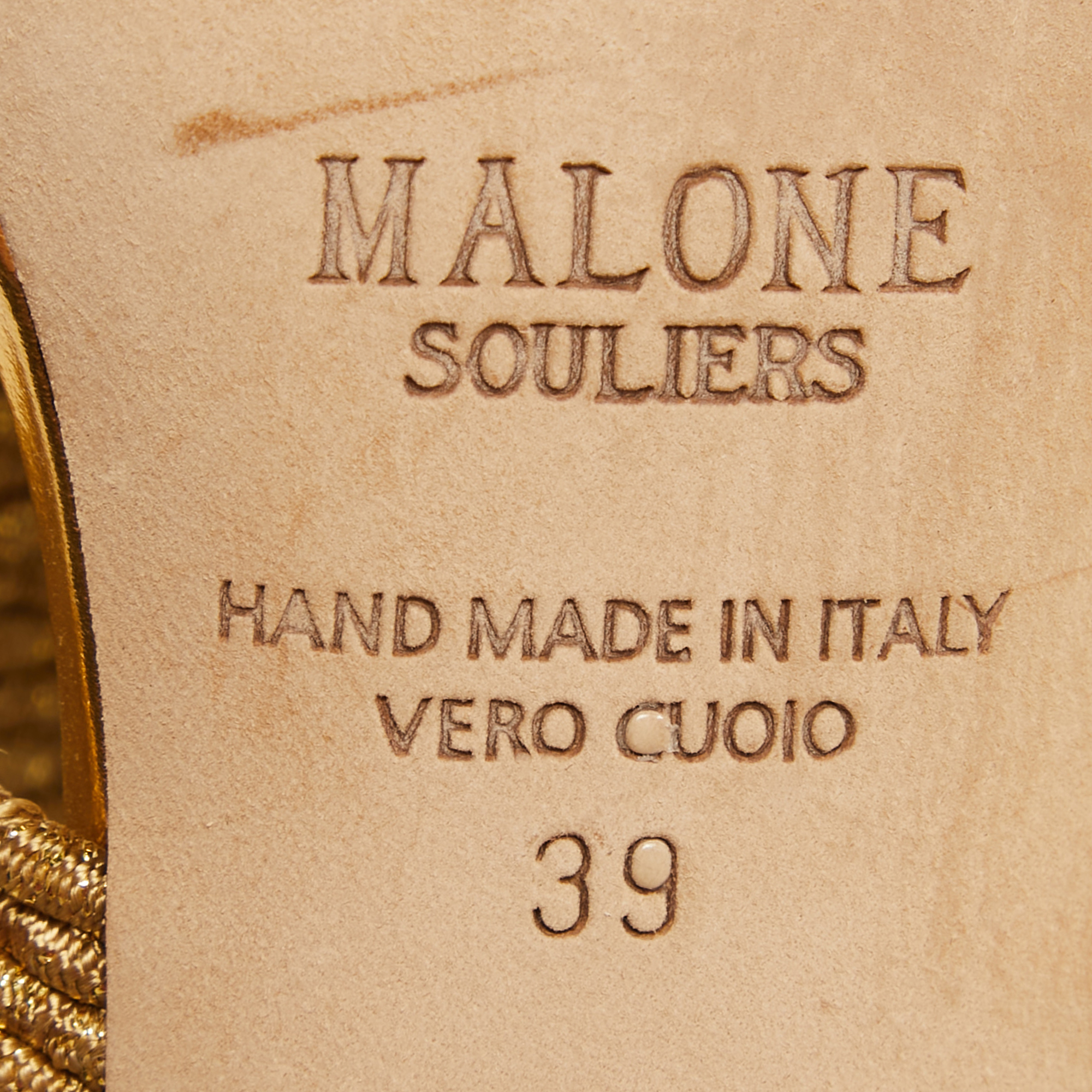 Malone Souliers Gold Leather And Woven Lurex  Milena Slides Size 39