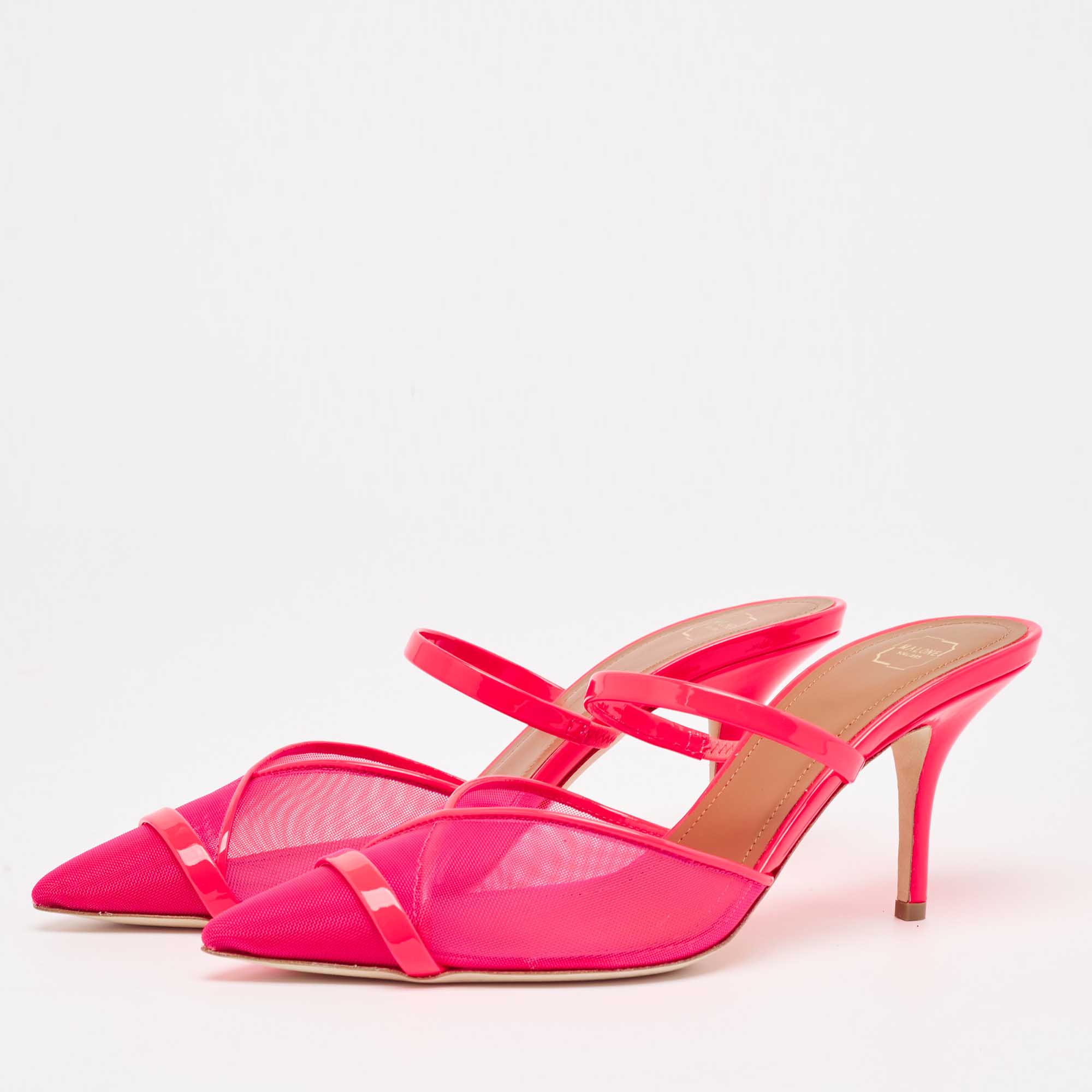 Malone Souliers Neon Pink Mesh And Patent Leather Clio Mules Size 39