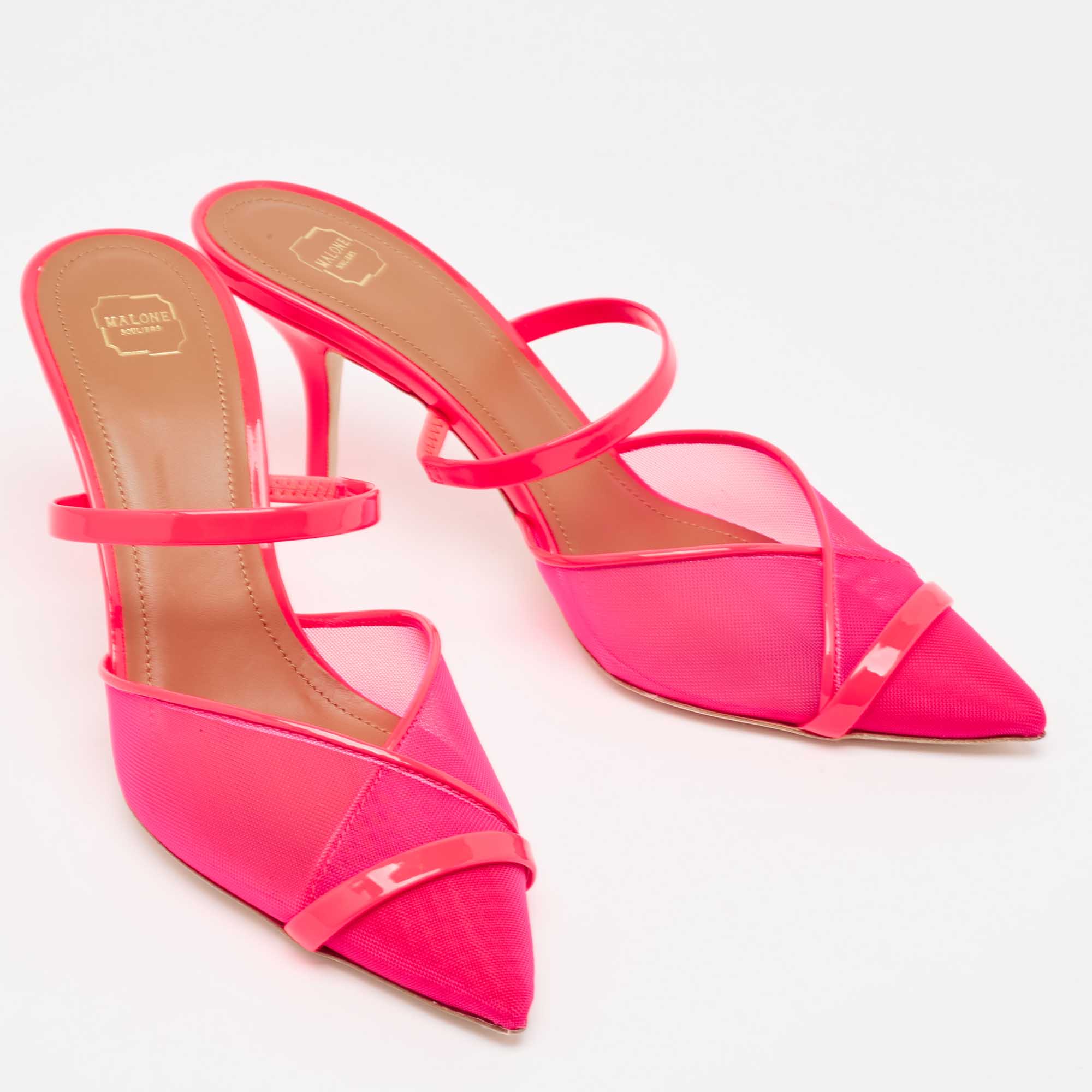 Malone Souliers Neon Pink Mesh And Patent Leather Clio Mules Size 39