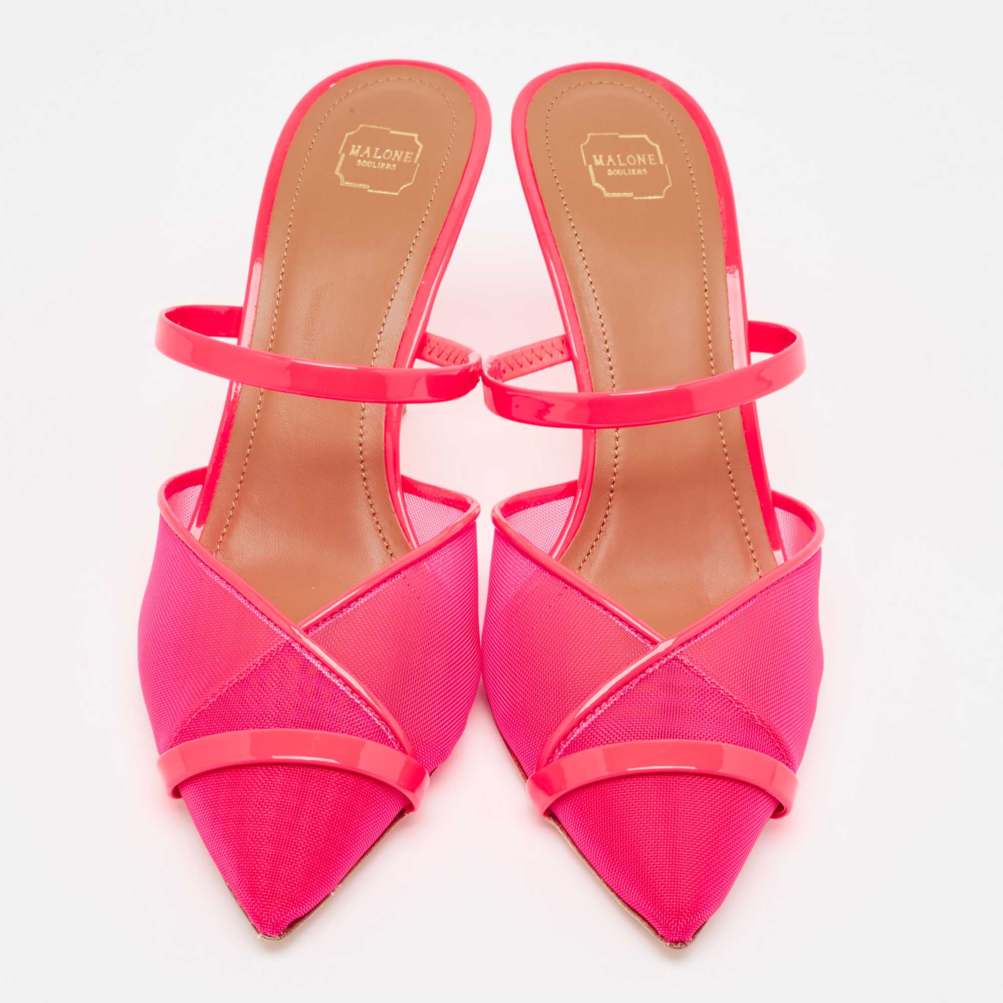 Malone Souliers Neon Pink Mesh And Patent Leather Clio Mules Size 39