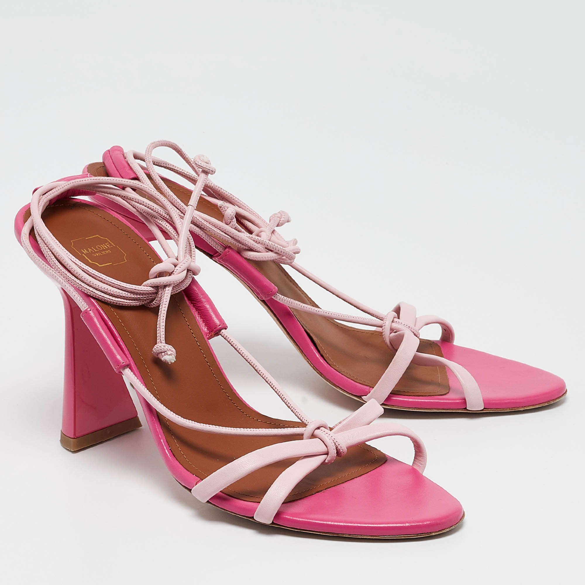 Malone Souliers Pink Leather Ankle Wrap Sandals Size 40