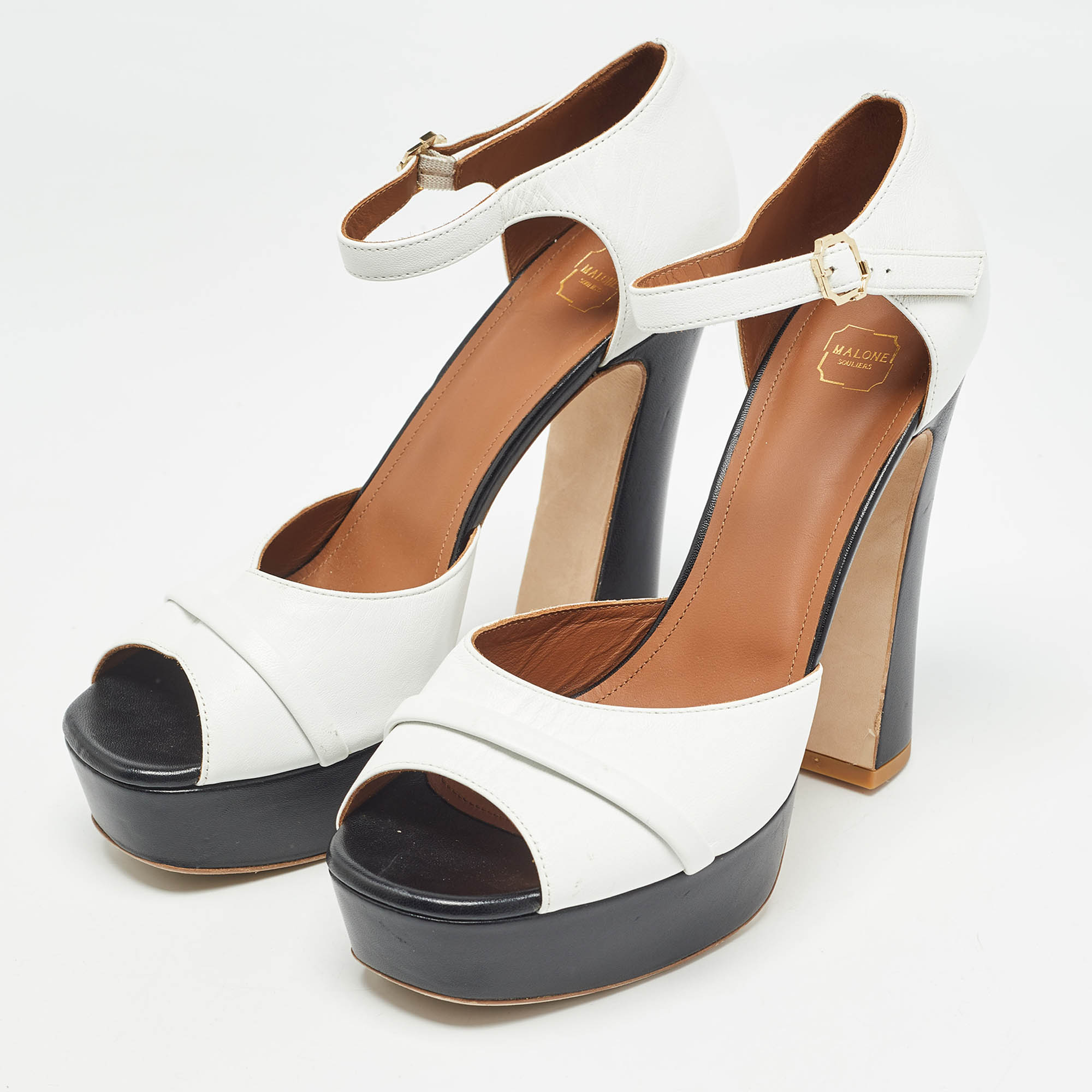 Malone Souliers White/Black Leather Yuri Platform Sandals Size 40