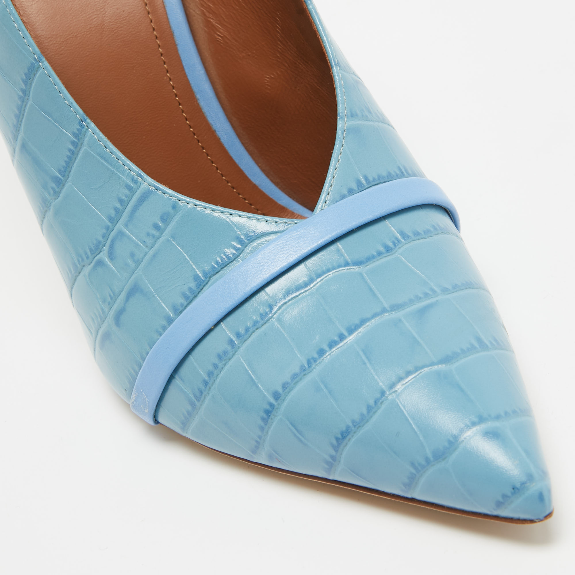 Malone Souliers Blue Embossed Croc Constance Mules Size 40.5