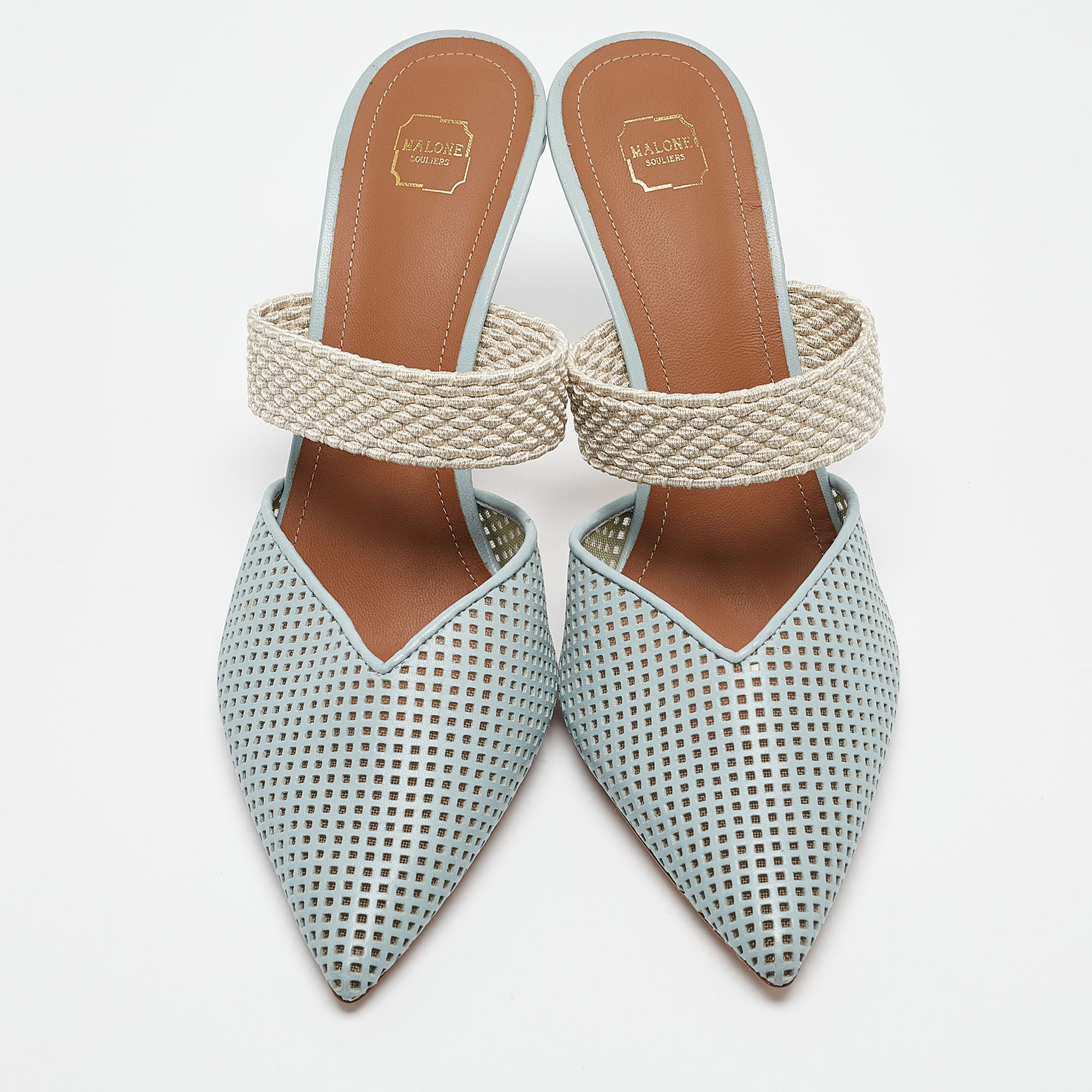 Malone Souliers Blue Perforated Leather Maisie Mules Size 41