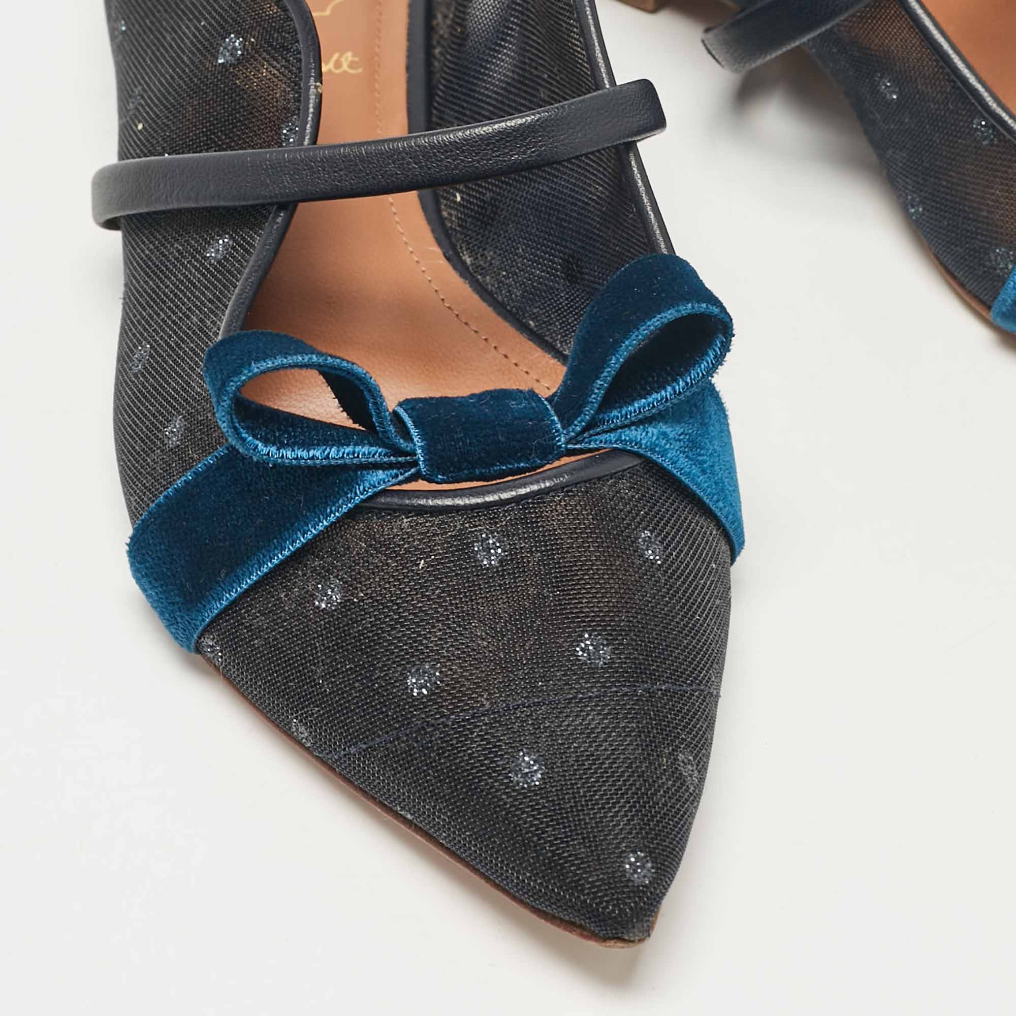 Malone Souliers Black/Blue Mesh And Velvet Maureen Flat Sandals Size 35