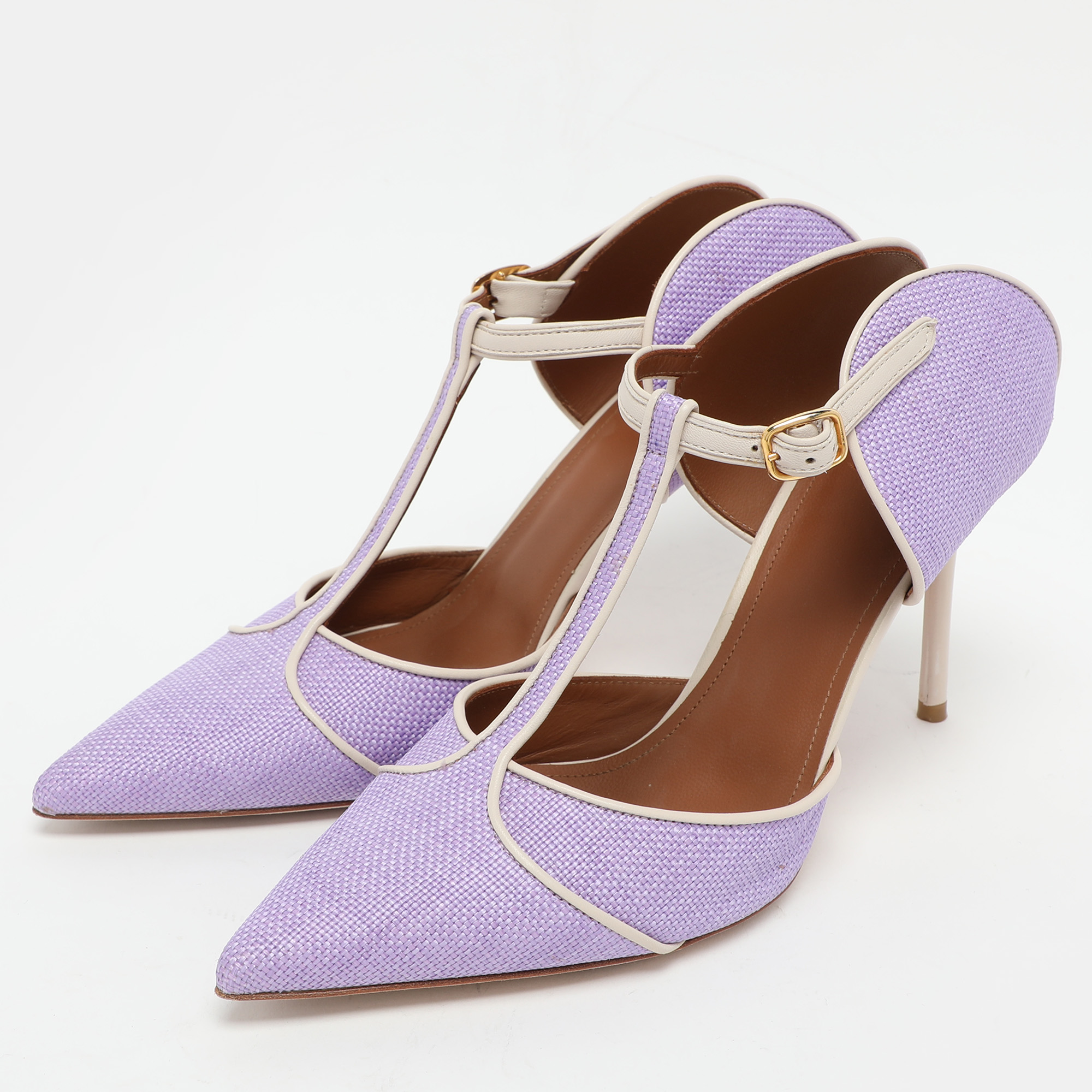 Malone Souliers Purple/Cream Canvas And Leather Imogen Mules Size 40.5