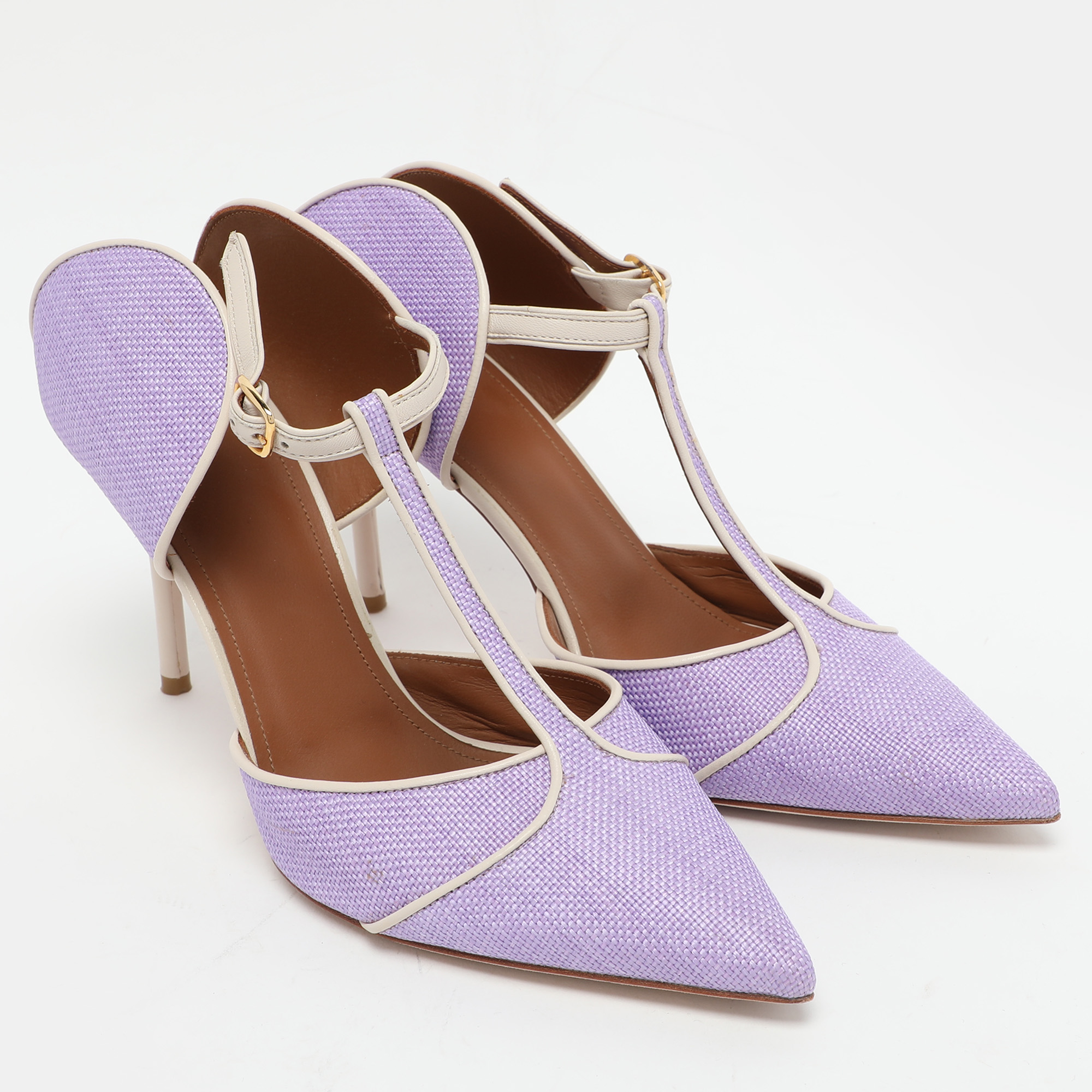 Malone Souliers Purple/Cream Canvas And Leather Imogen Mules Size 40.5