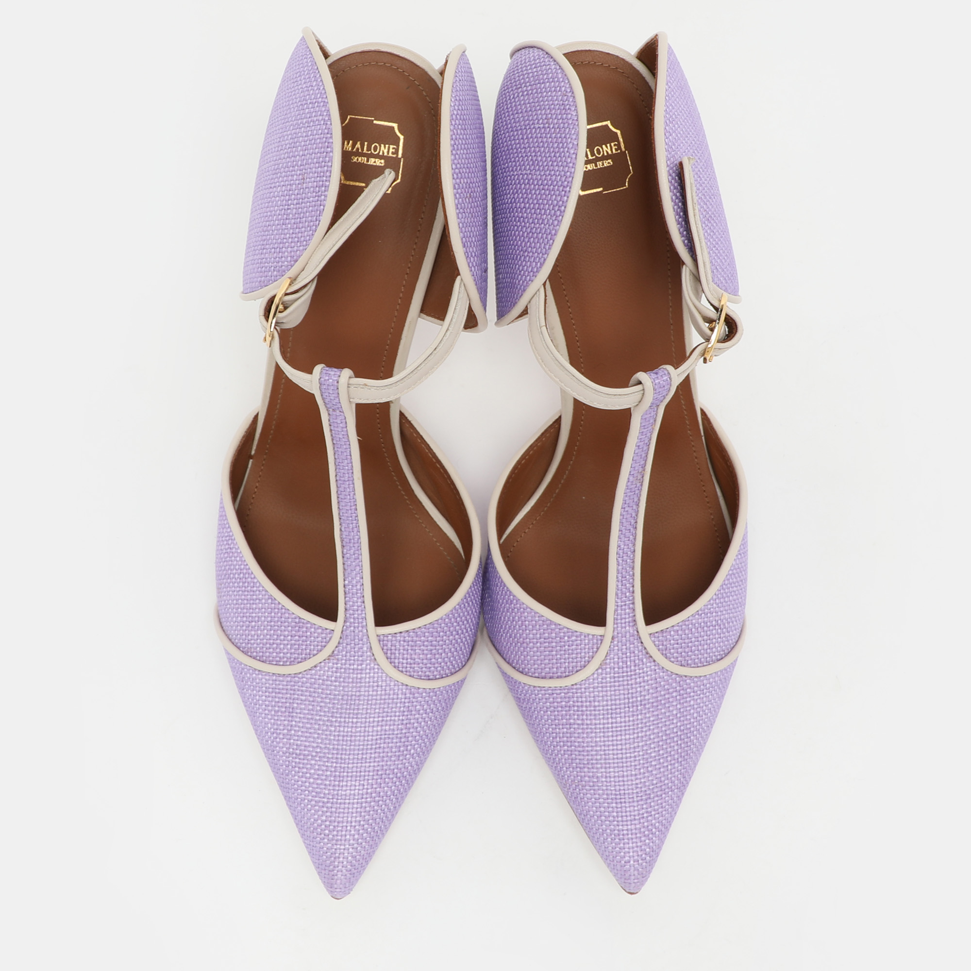 Malone Souliers Purple/Cream Canvas And Leather Imogen Mules Size 40.5