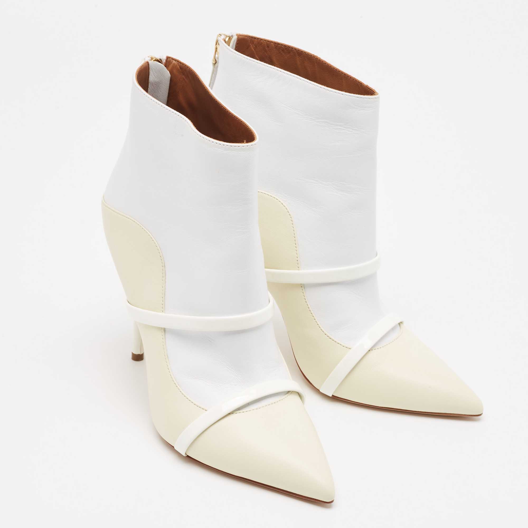 Malone Souliers Cream/White Leather Madison Pointed Toe Ankle Boots Size 38