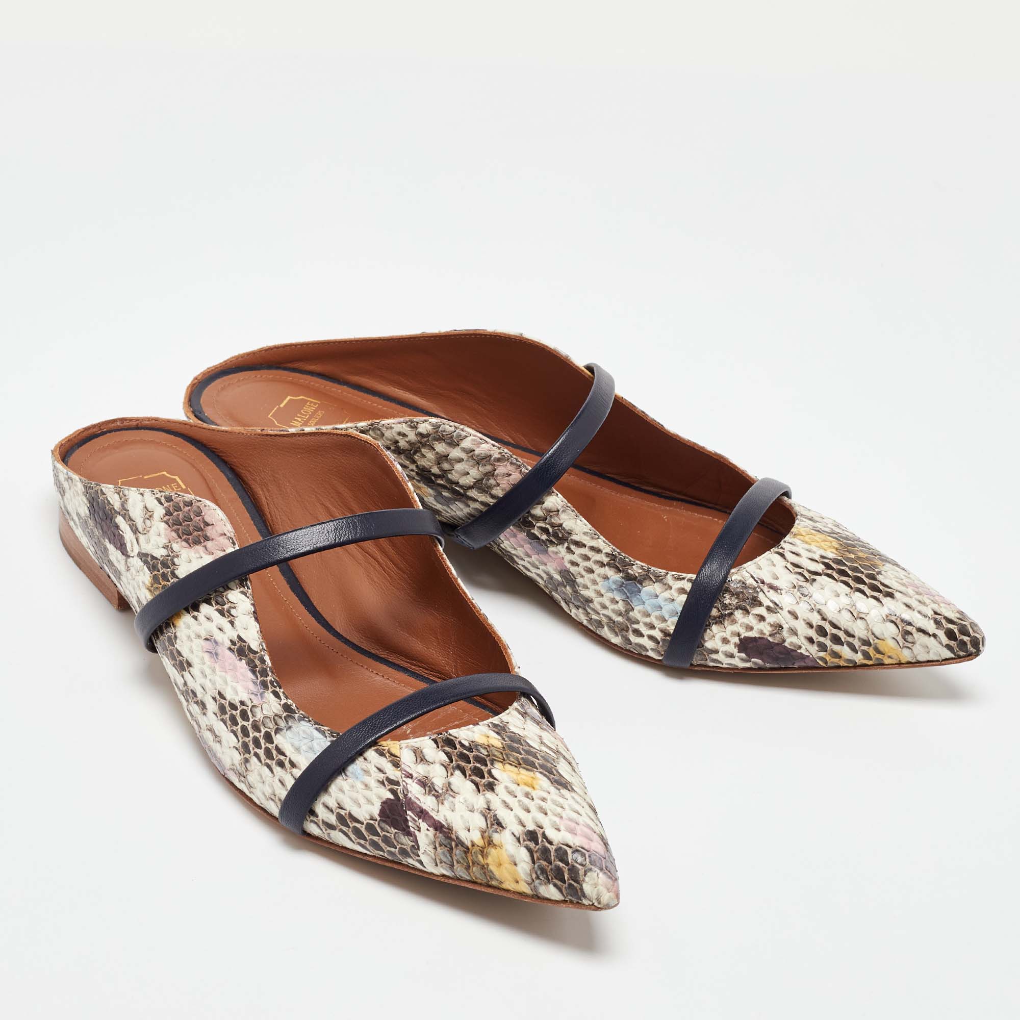 Malone Souliers Multicolor Python And Leather Maureen Flat Mules Size 38.5