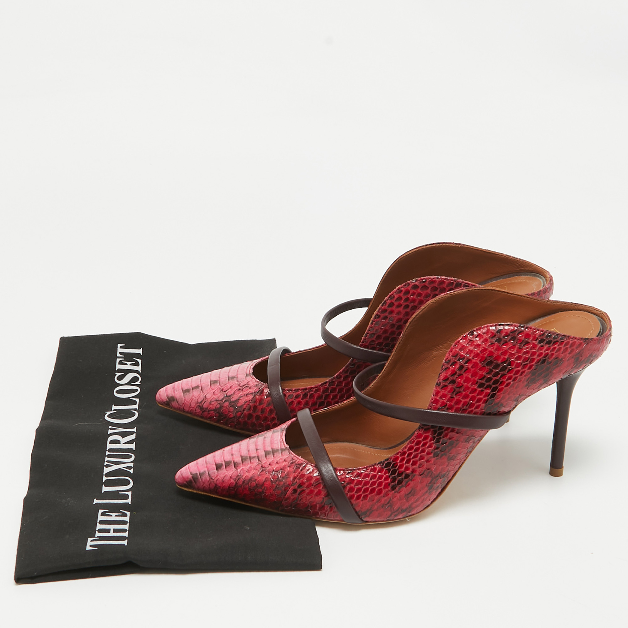 Malone Souliers Red/Pink Leather And Python Leather Maureen Mules Size 41