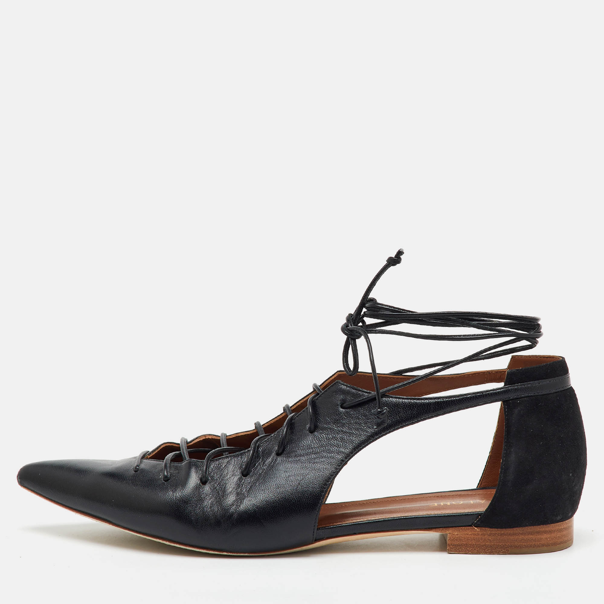 Malone Souliers Black Leather and Suede Montana Lace Up Pointed Toe Flats Size
Malone Souliers Black Leather and Suede Montana Lace Up Pointed Toe Flats Size