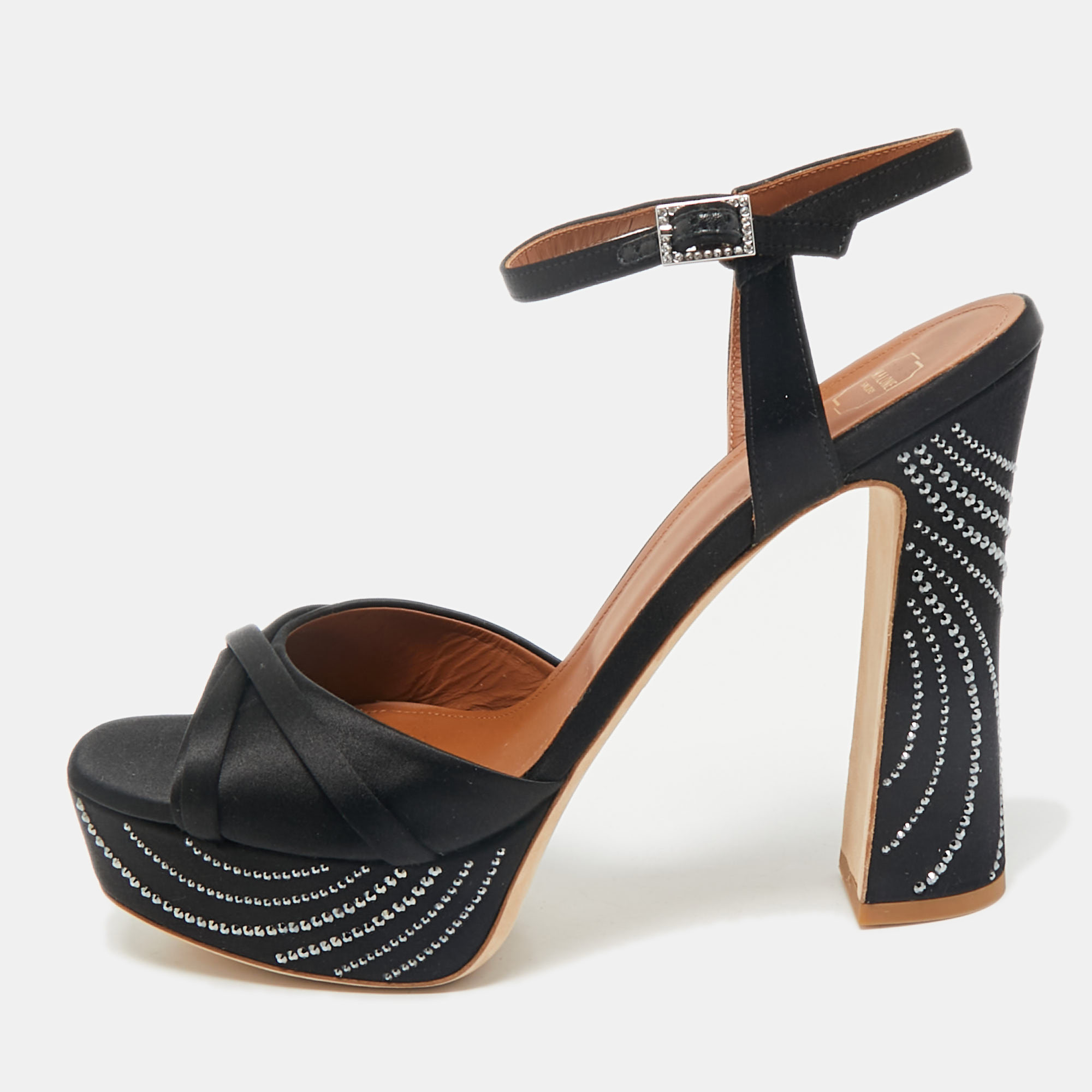 Malone Souliers Black Satin Crystal Embellished Platform Keaton Ankle Strap Sandals Size
Malone Souliers Black Satin Crystal Embellished Platform Keaton Ankle Strap Sandals Size